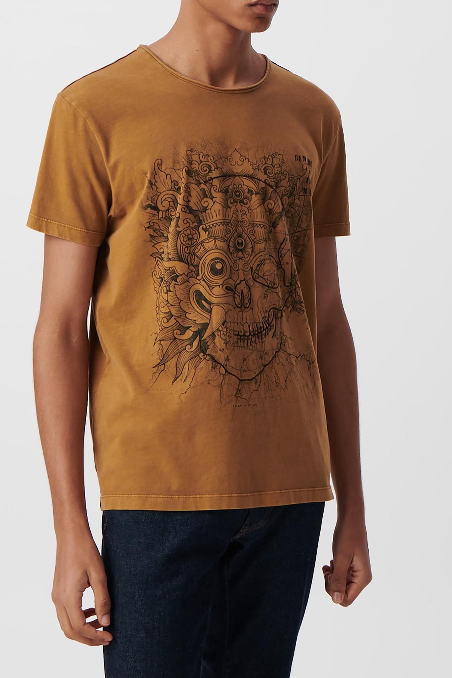 SAFFRON ORGANIC COTTON T-SHIRT WITH SKULL-MASK IMAGE 2