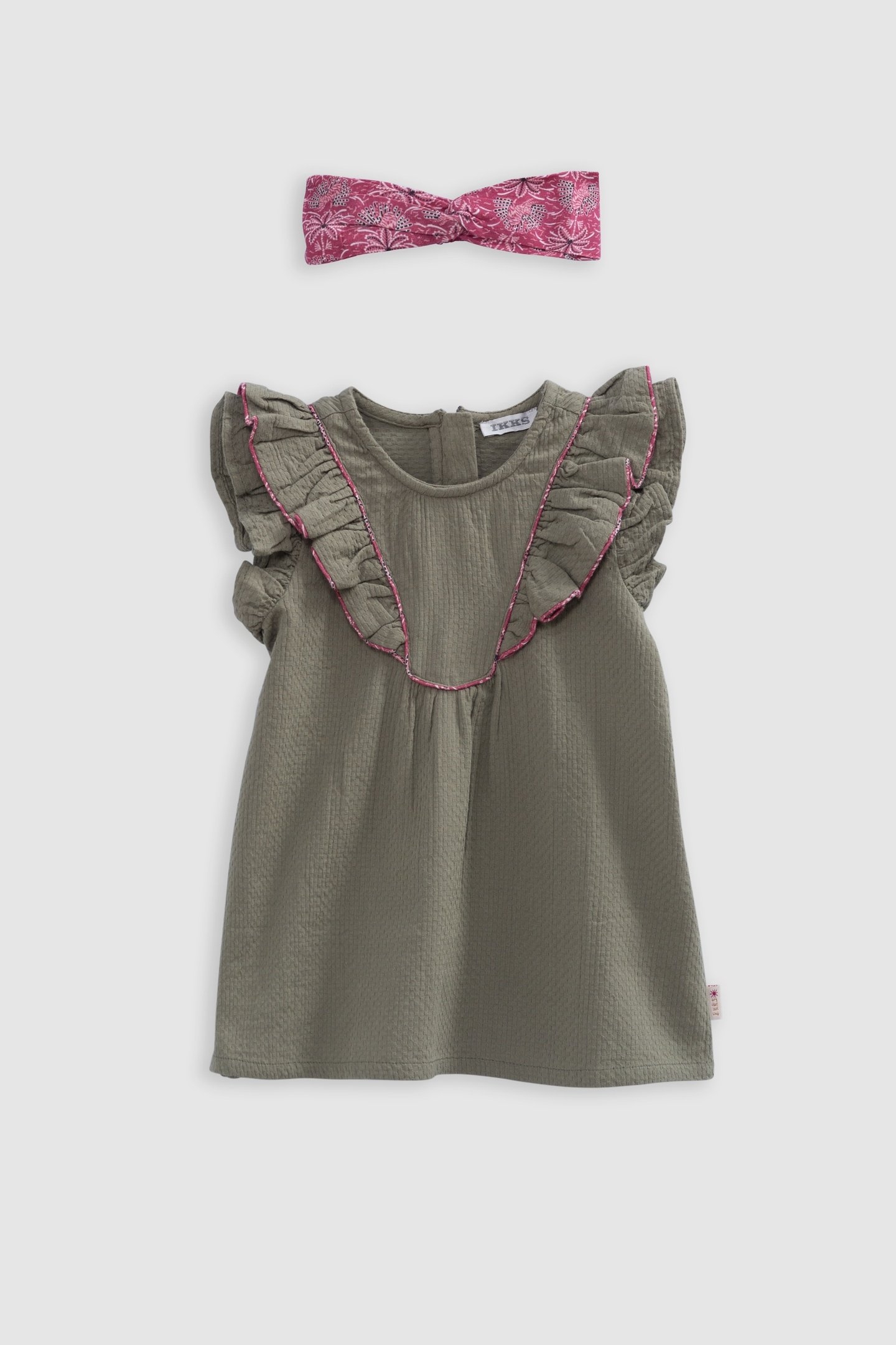 KHAKI DRESS WITH PALM-TREE PRINT HEADBAND 2
