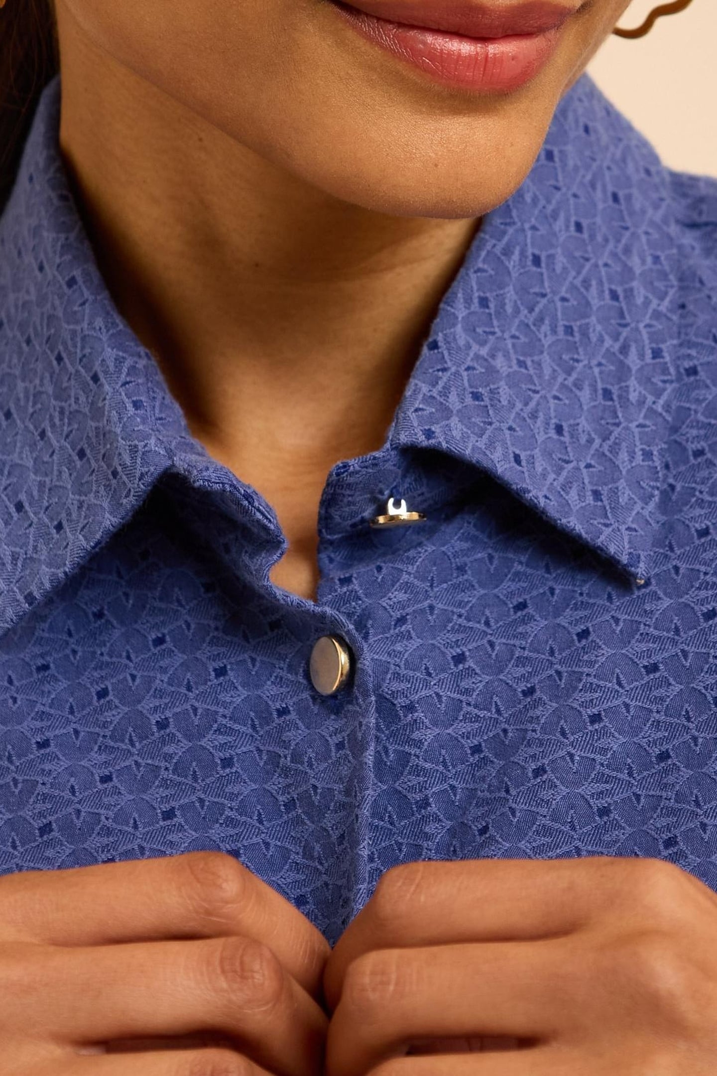 BLUE DECORATIVE JACQUARD SHIRT DRESS SAPPHIRE BLUE 8