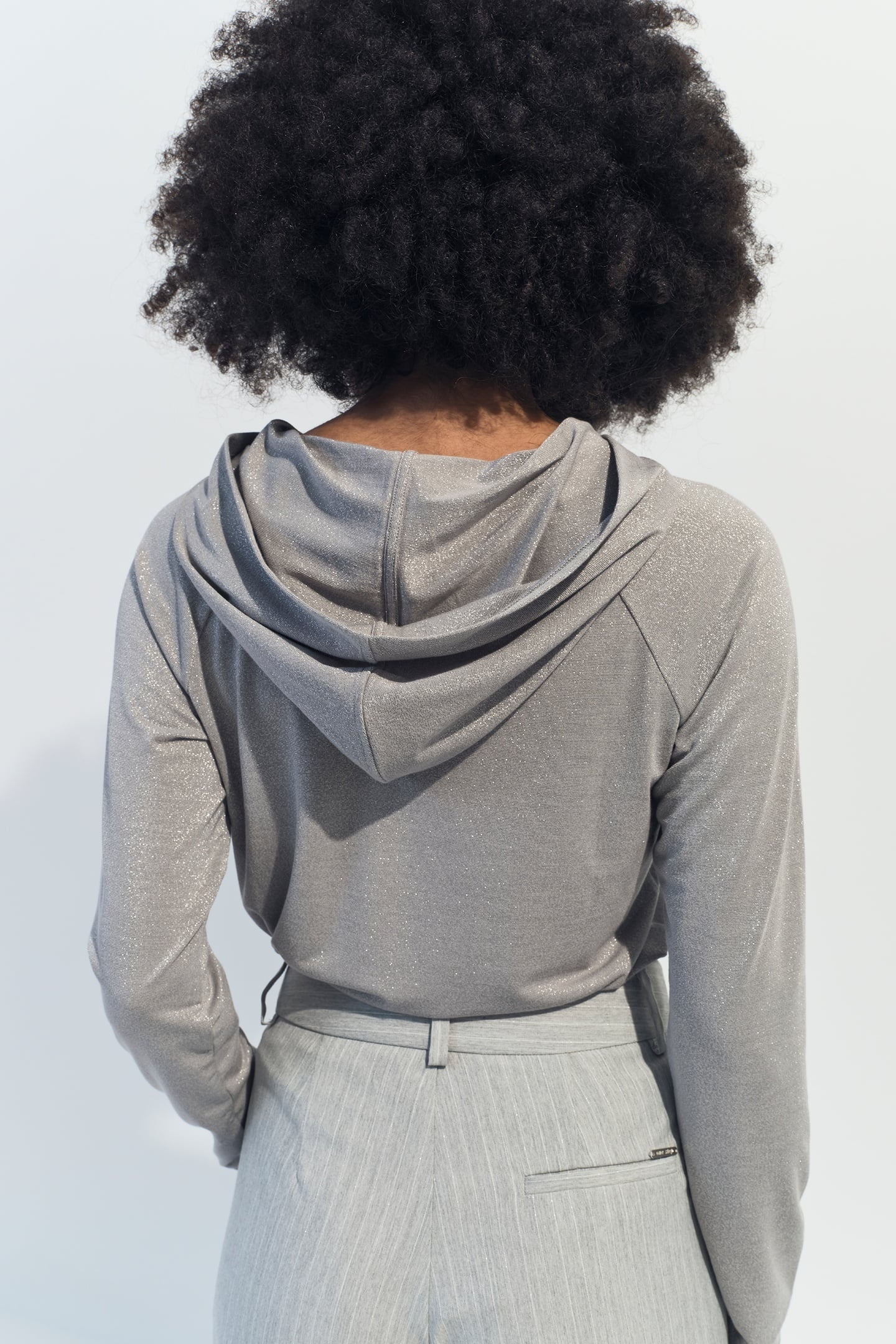 MARA - SILVER IRIDESCENT KNIT HOODED T-SHIRT 3