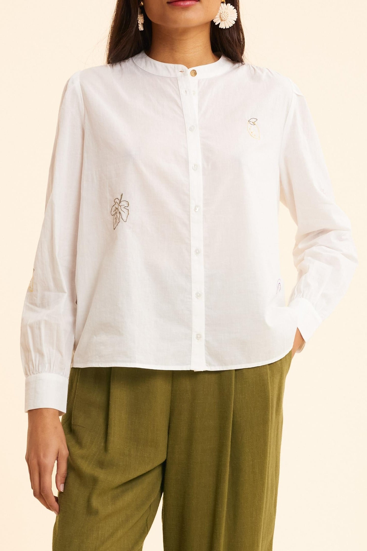 WHITE SHIRT WITH COLORED EMBROIDERY OFF-WHITE 1