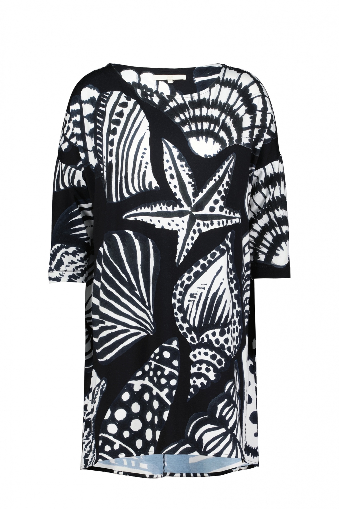 EASY LOOSE DRESS IN BLACK WITH SHELL SYMPHONY PRINT. 4