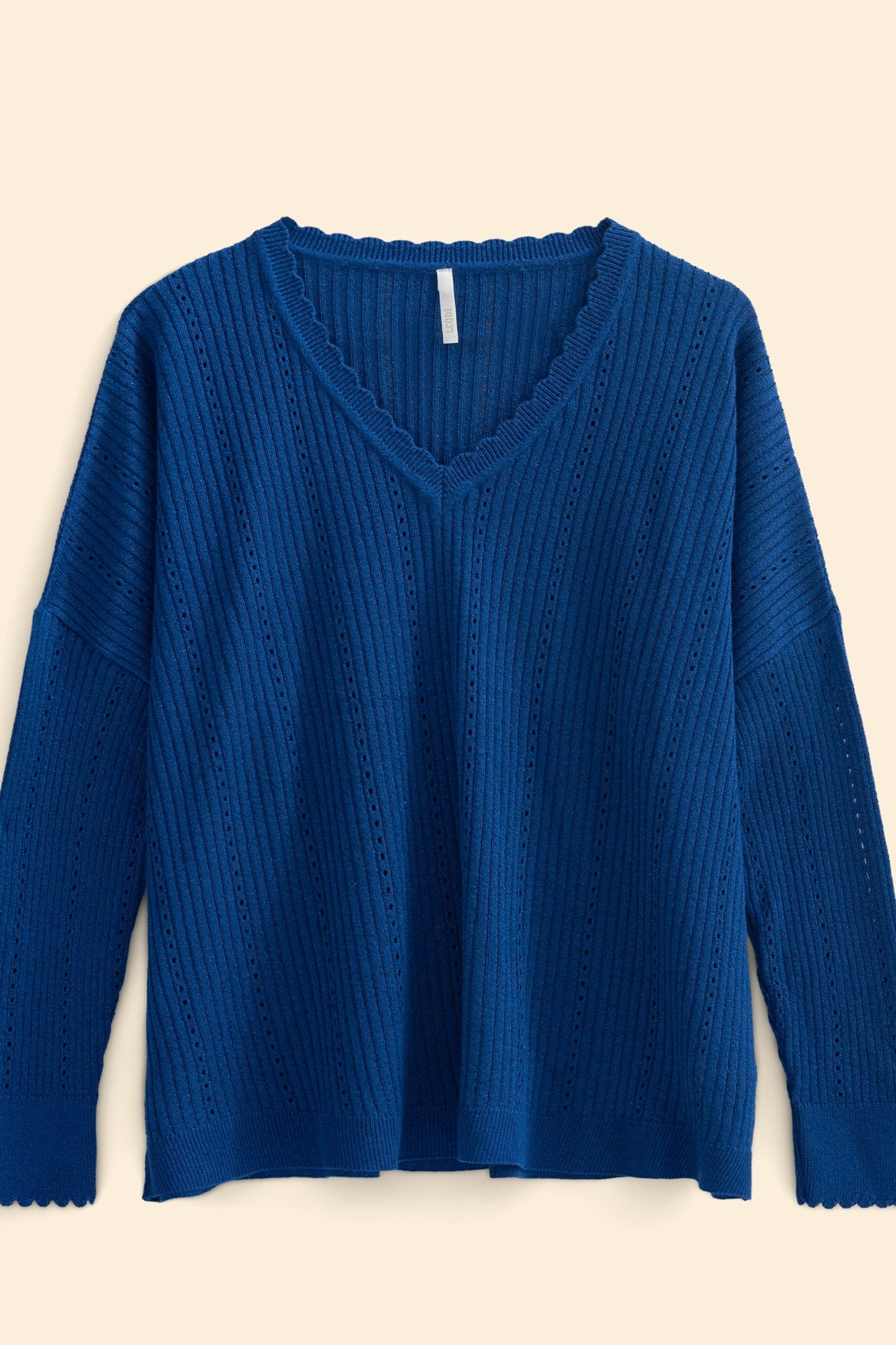 BLUE LUREX OPENWORK RIBBED KNIT SWEATER INDIGO 3
