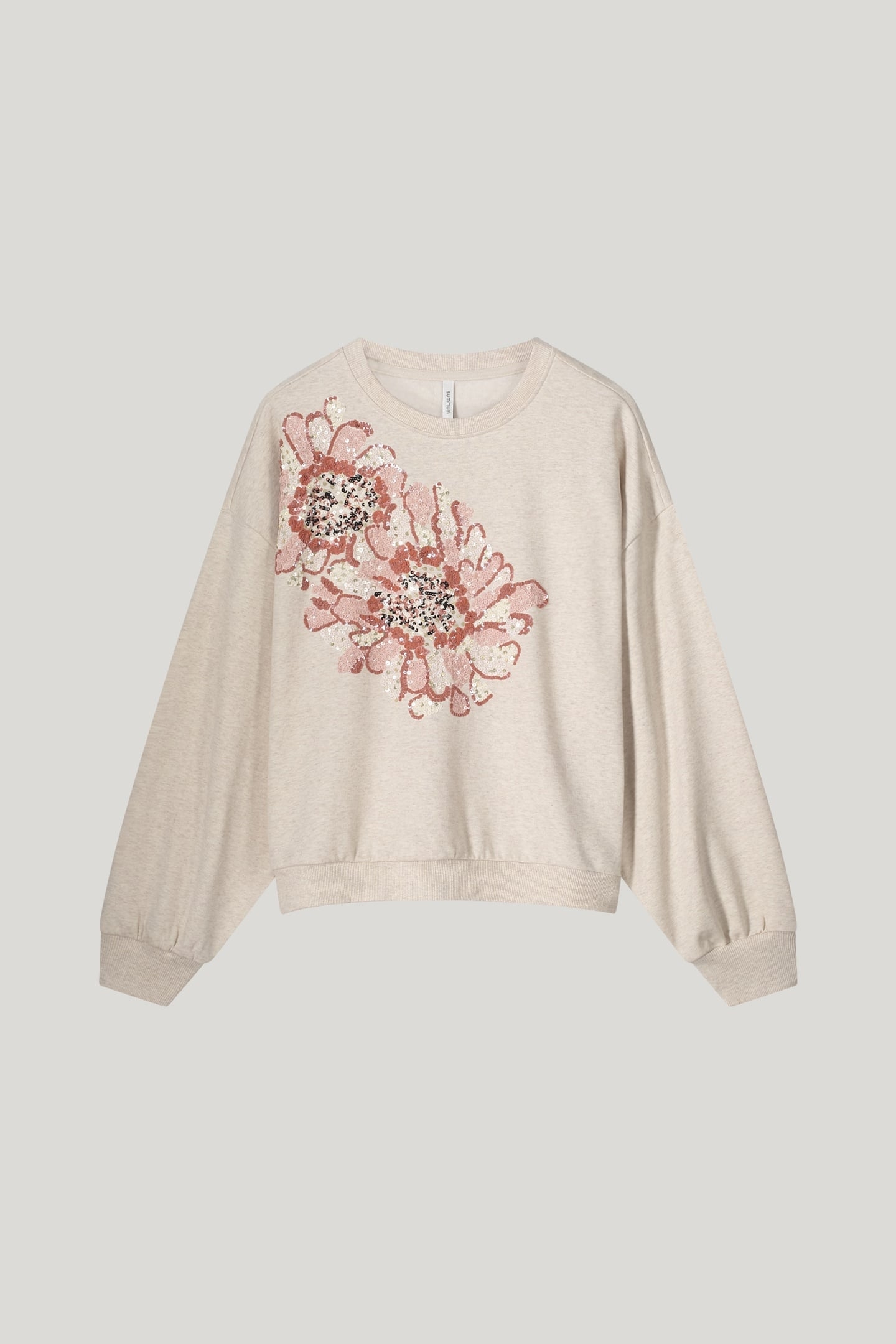 LONG SLEEVE EMBELLISHED SWEATSHIRT PEBBLE BEIGE 3