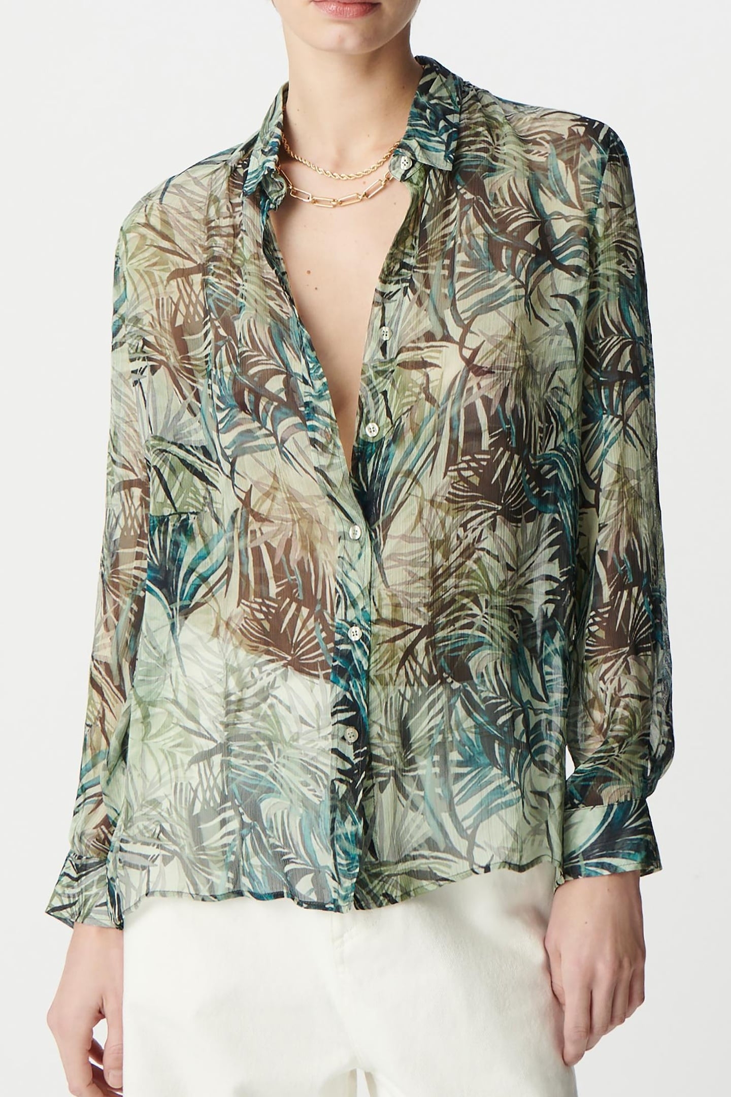 TURQUOISE FOLIAGE PRINT SHIRT 2