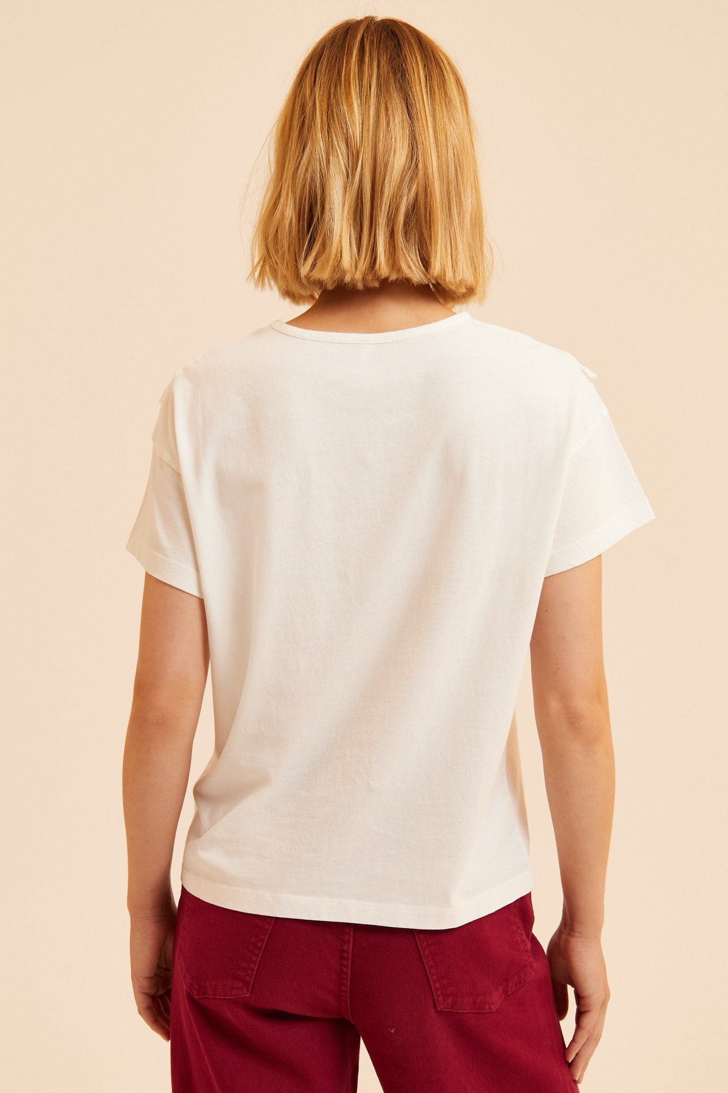 WHITE FLORAL EMBROIDERY T-SHIRT ECRU 2