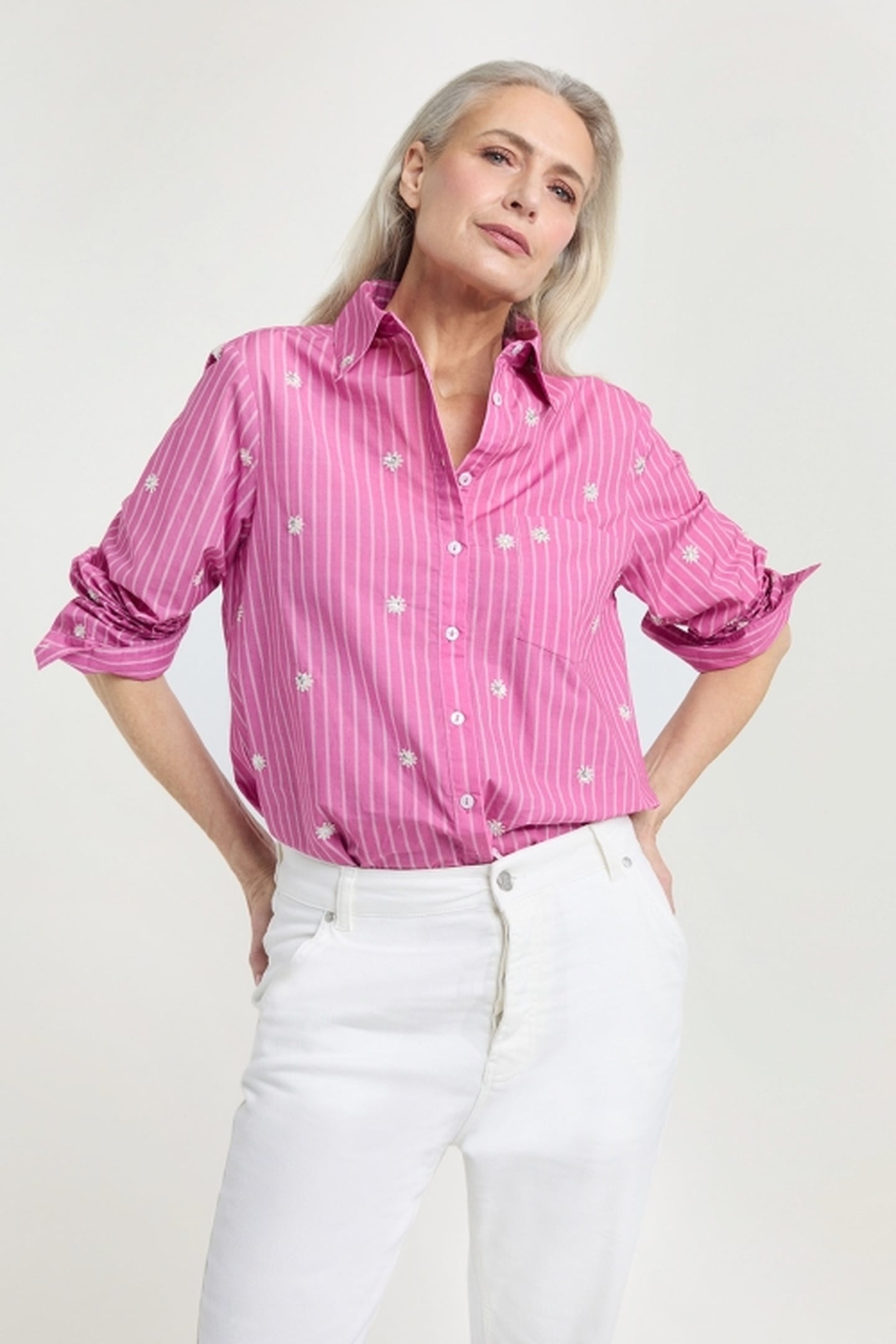 JUUL BLOUSE STRIPE FUCHIA 1