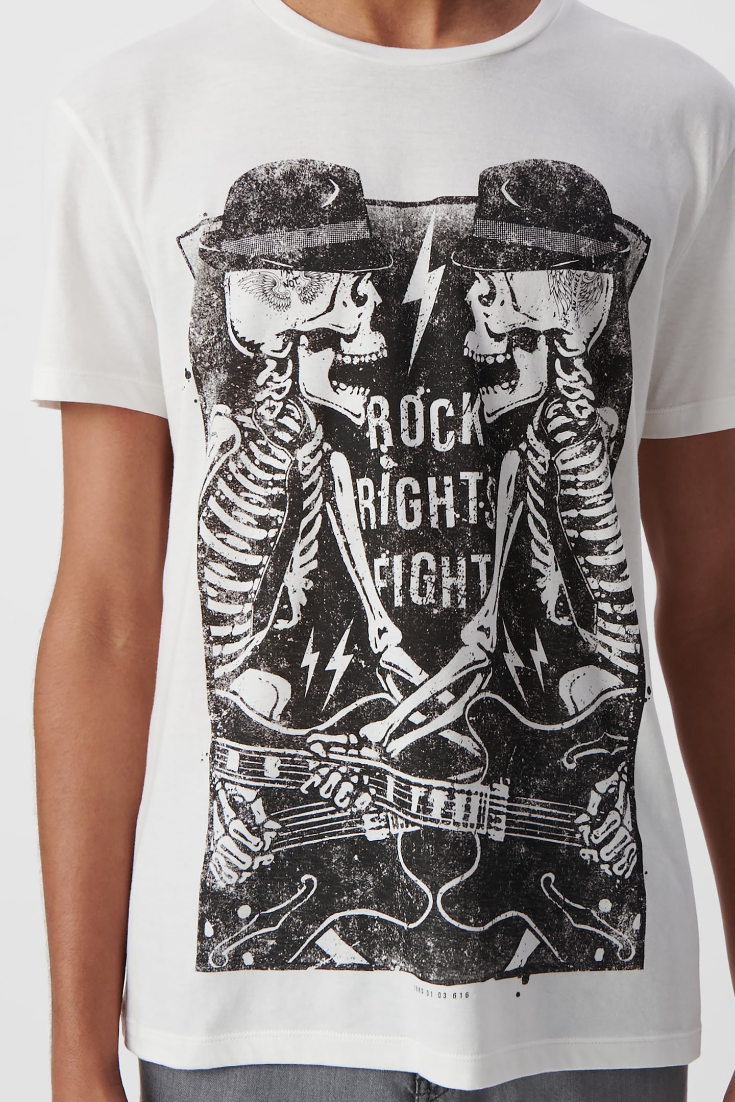WHITE ORGANIC COTTON T-SHIRT WITH SKELETON GUITARIST 3