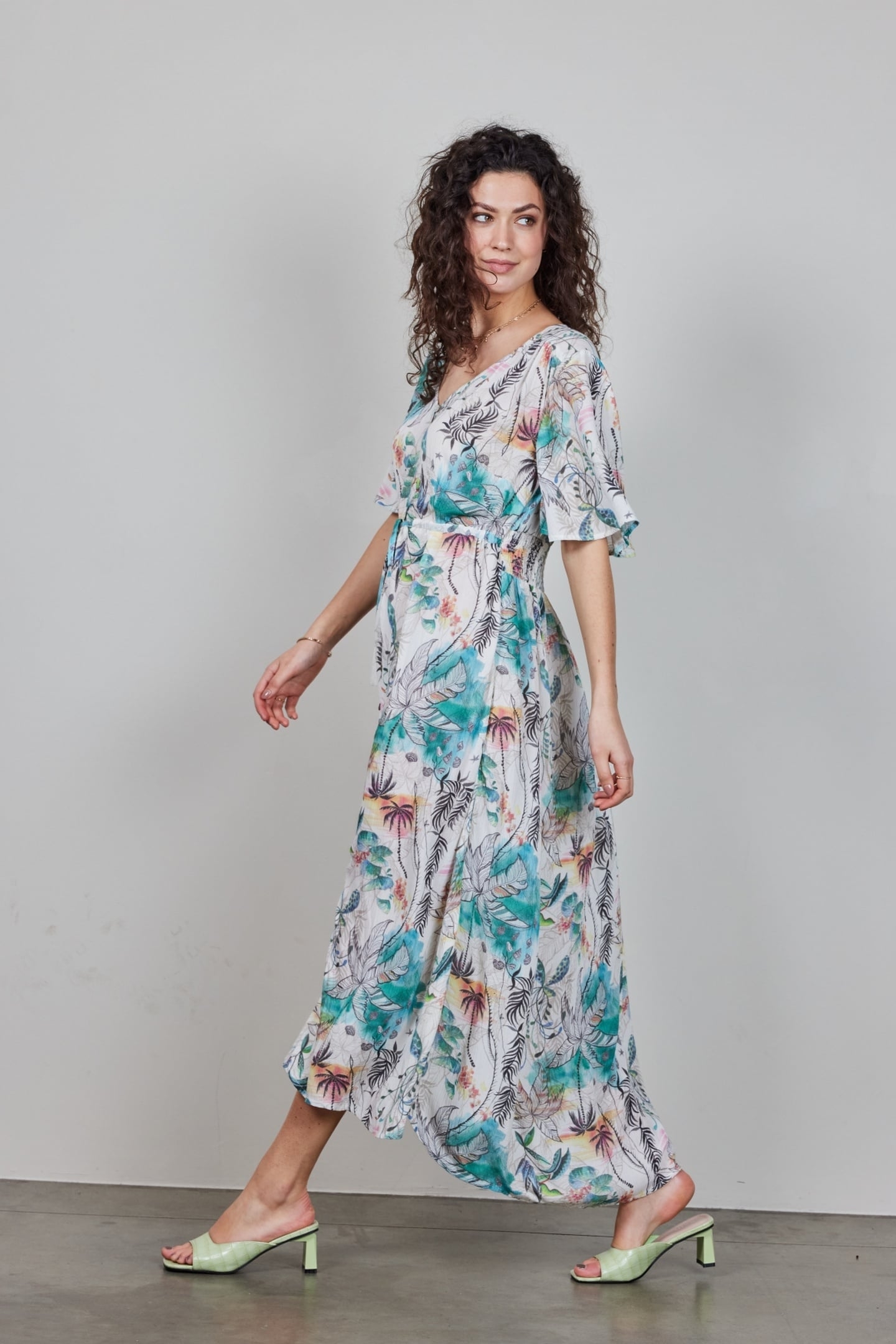 MAXI DRESS JAZZY IN OFFWHITE WITH PALM FESTIVAL PRINT 5