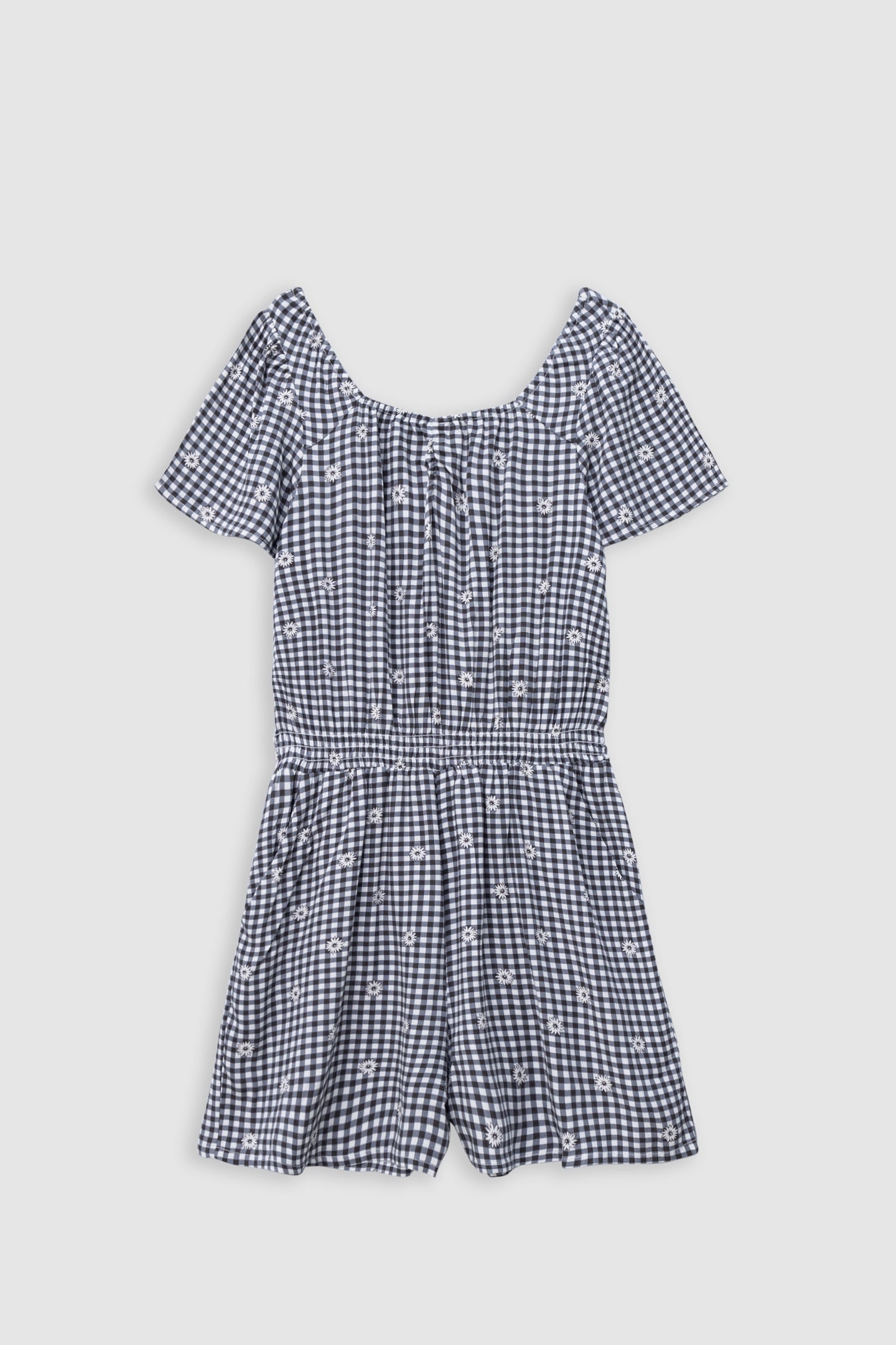 BLACK GINGHAM AND FLORAL PRINT JUMPSUIT 1