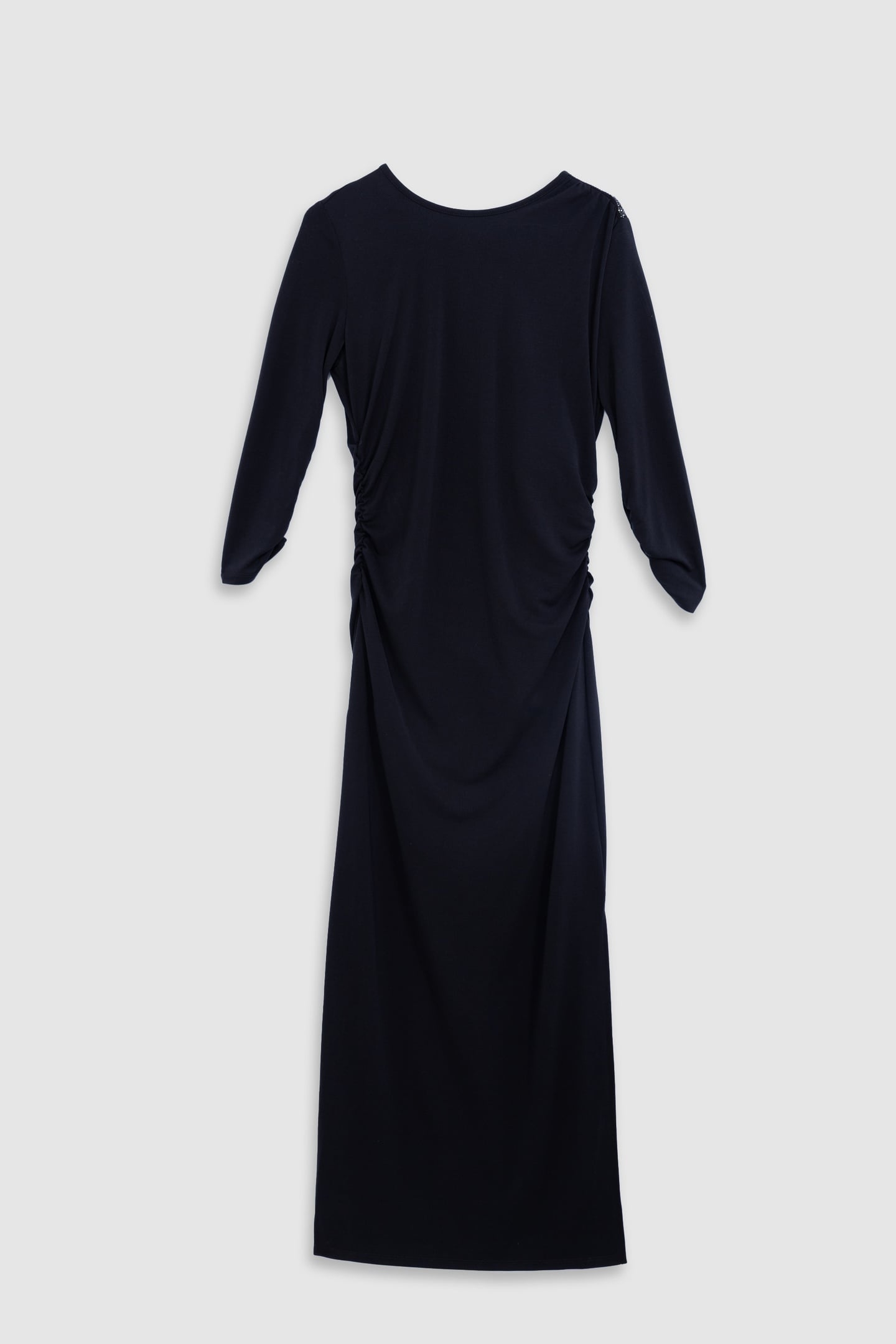 GATHERED BLACK EVENING DRESS WITH RHINESTONE SHOULDERS 4