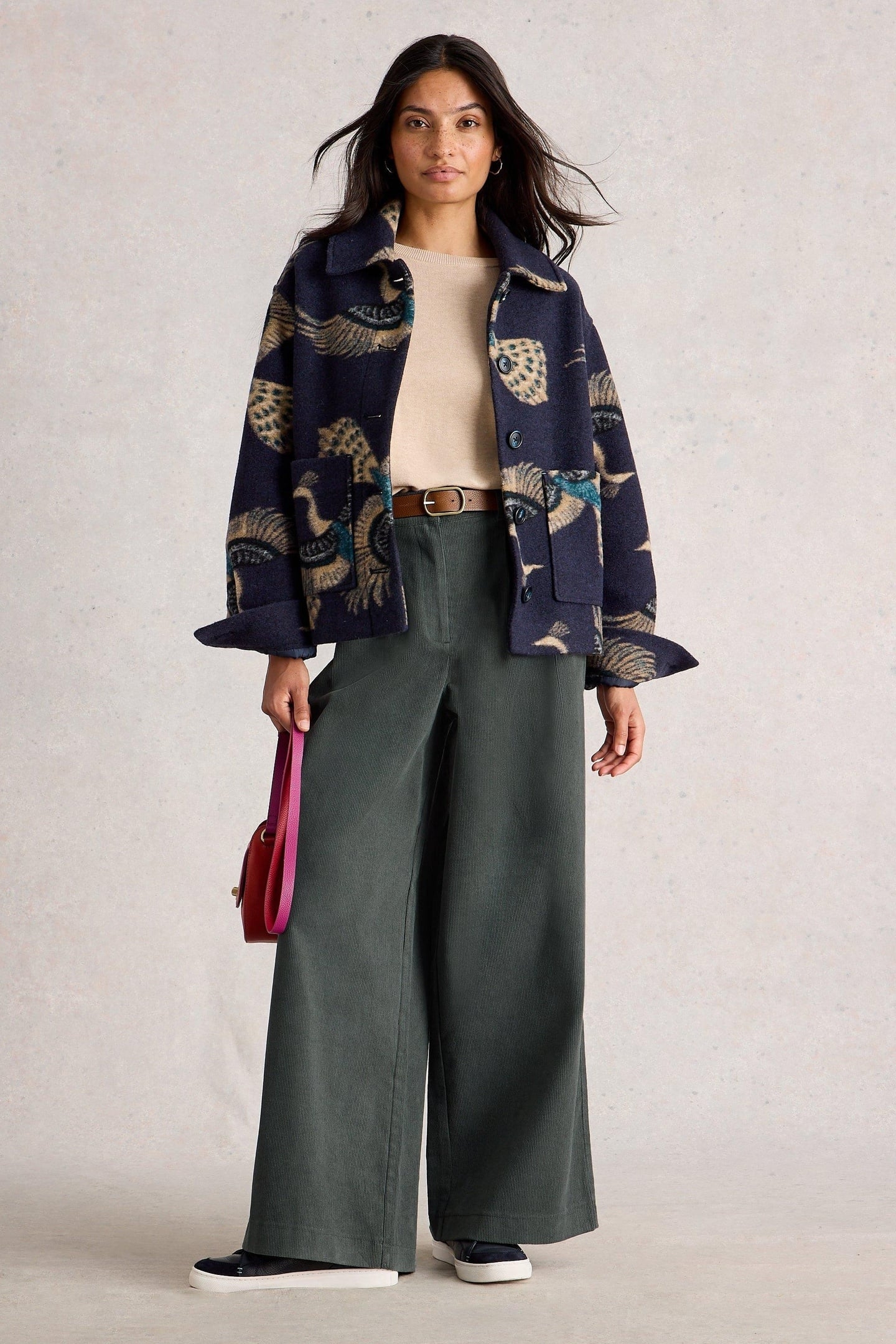 SASHA CORD WIDE LEG TROUSER DARK GREEN 1