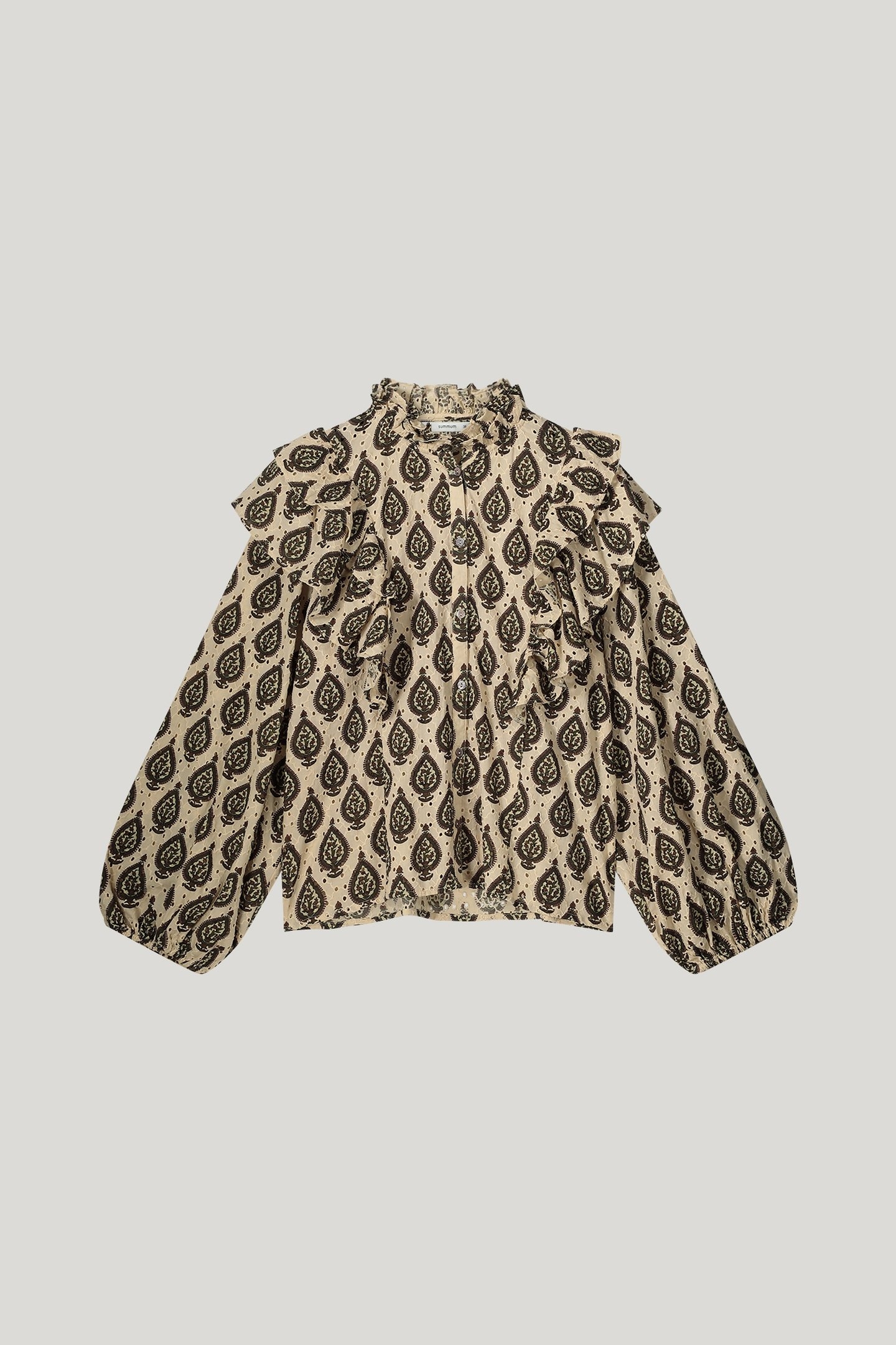 LONGSLEEVE BLOUSE PRINT BRODERY PEBBLE BEIGE 4