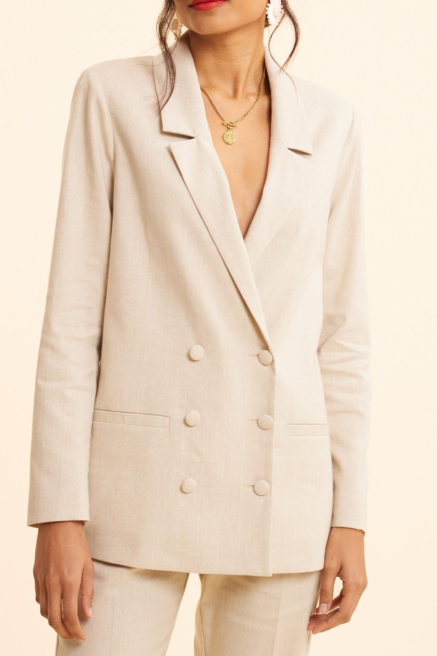 ECRU LUREX PINSTRIPE PATTERN SUIT JACKET ECRU 1