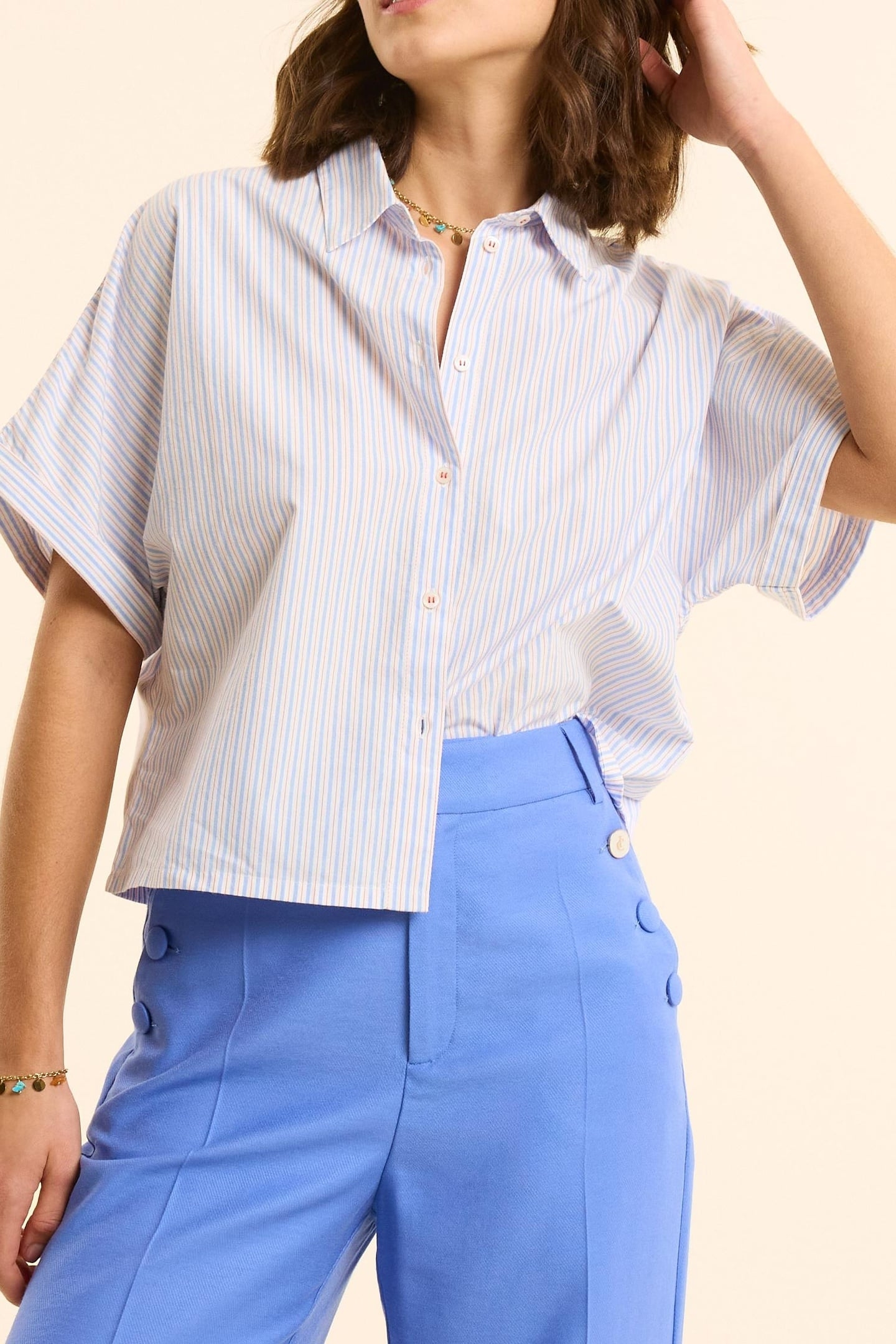 WHITE STRIPED CROPPED SHIRT OFF-WHITE 1
