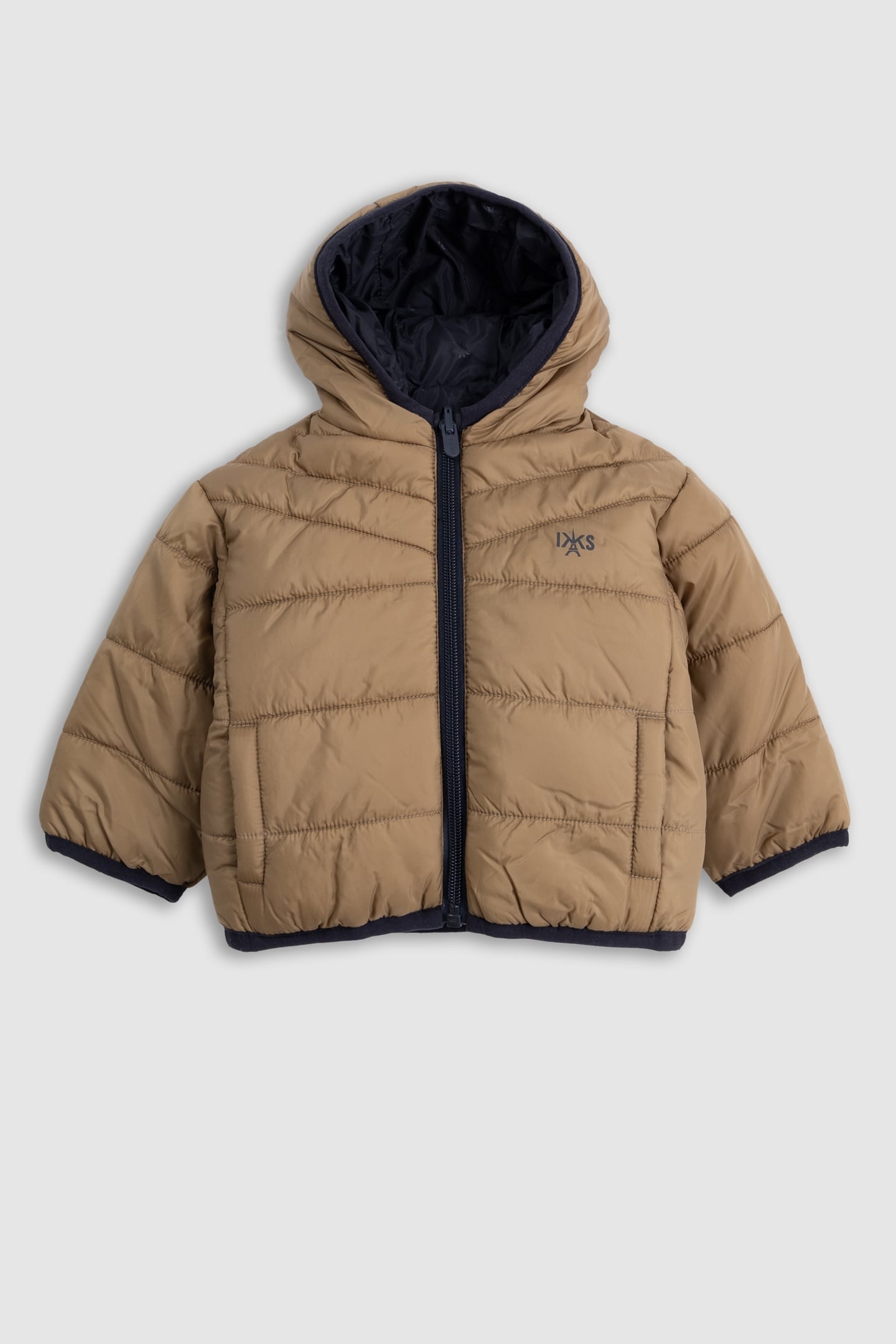 BABY BOY REVERSIBLE CAMEL AND NAVY DOWN JACKET 1