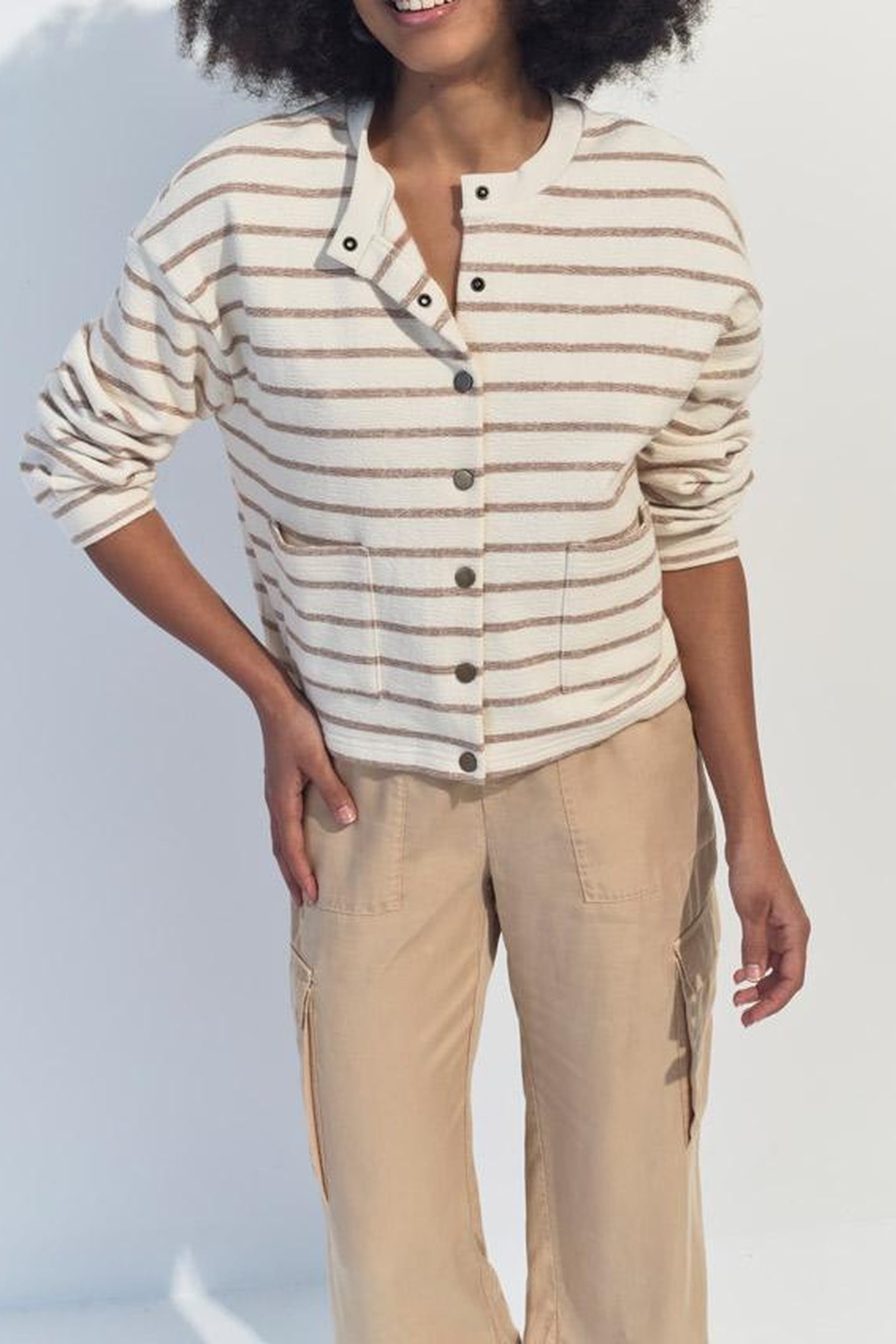 MANNY - ECRU BEIGE STRIPED CARDIGAN 1