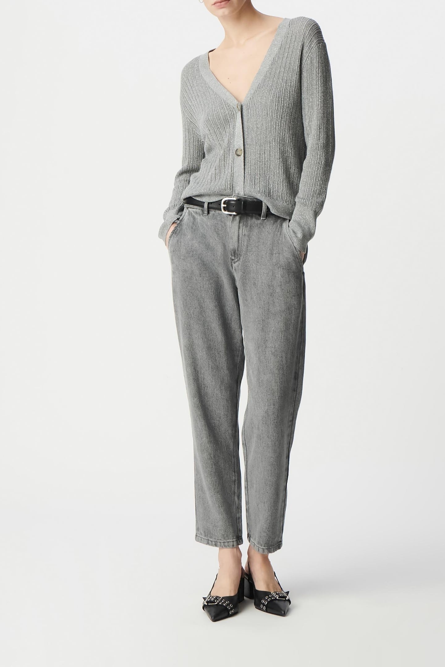 CHIC GREY OPENWORK LUREX CARDIGAN 1