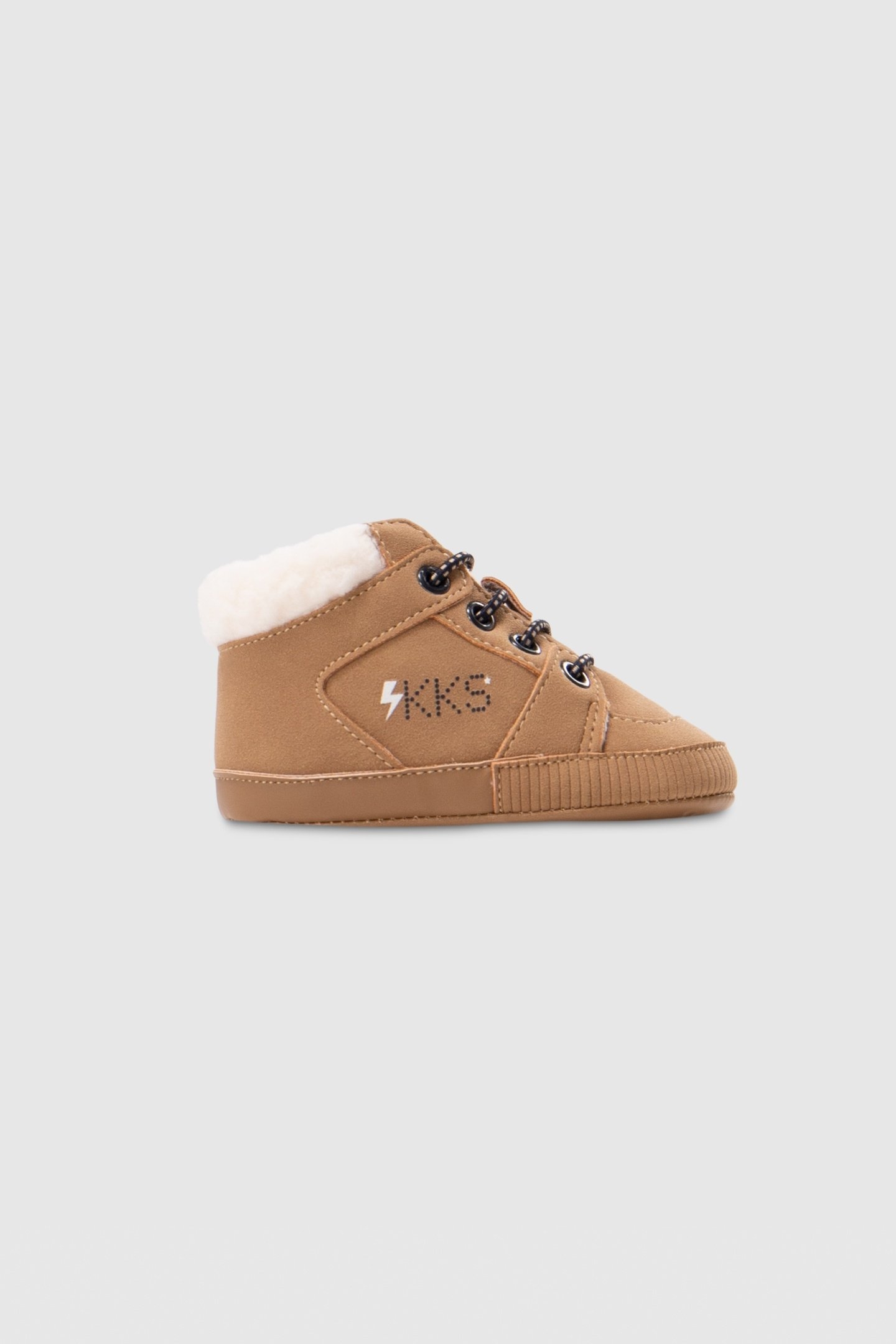 BABY BOY CAMEL TRAINERS WITH SHERPA TRIM 1