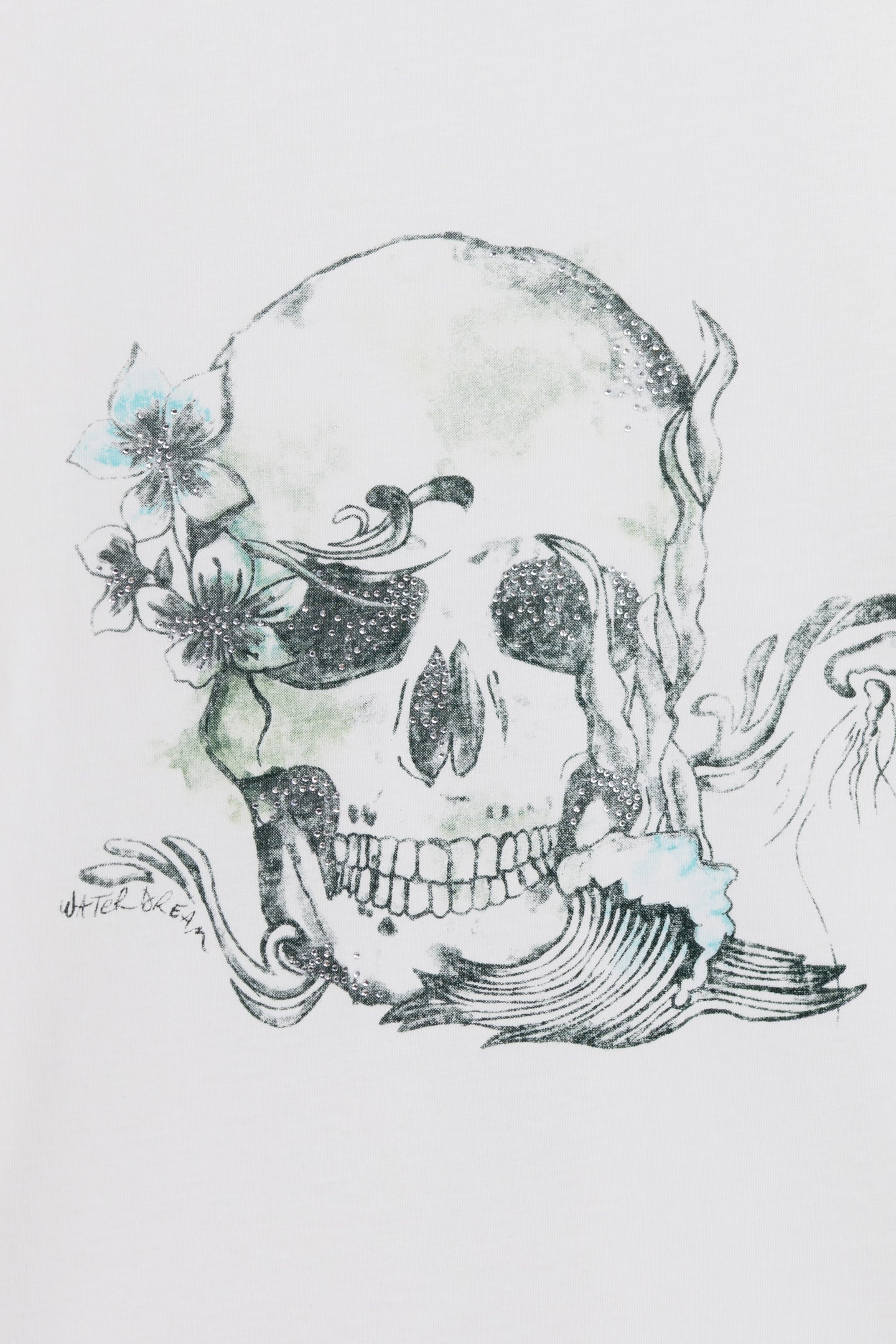 WHITE V-NECK T-SHIRT WITH SKULL IMAGE 2