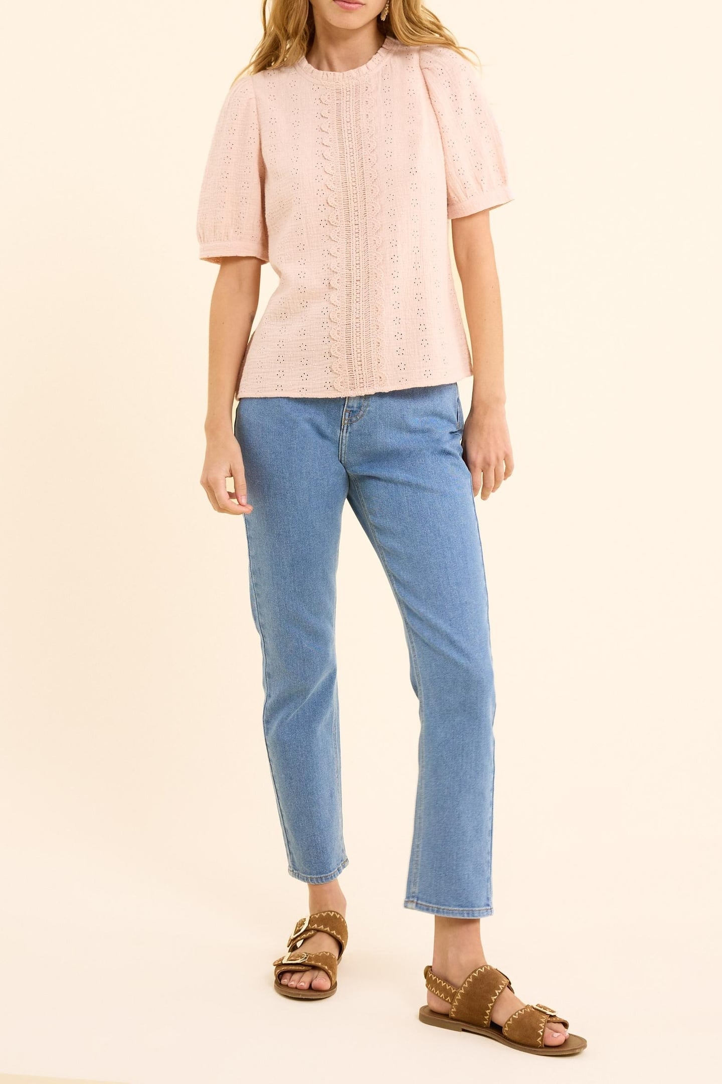 PINK TOP WITH BRODERIE ANGLAISE AND LACE PINK 1