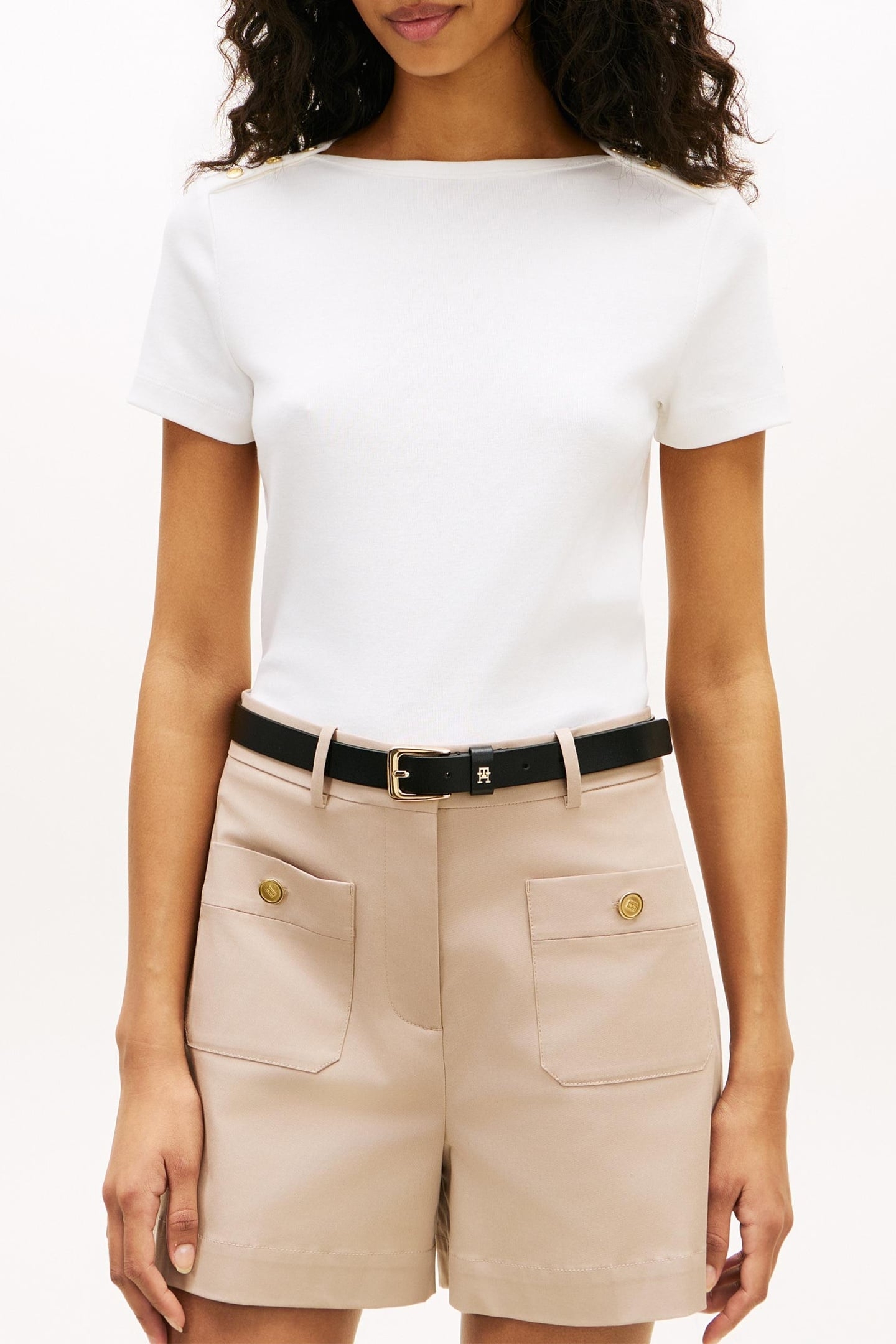 GOLD BUTTON SLIM SS TEE ECRU 3