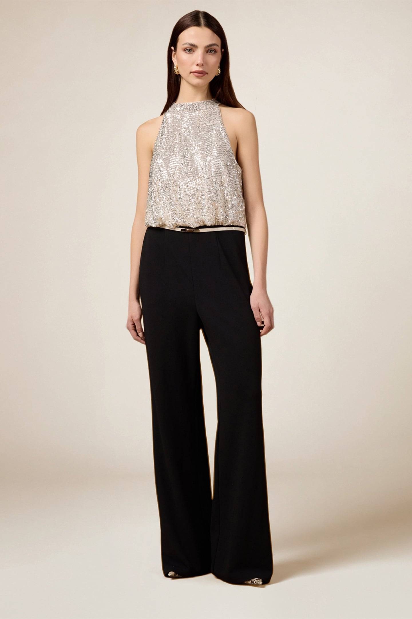 TWO-MATERIAL JUMPSUIT WITH SEQUIN TOP BLACK 2
