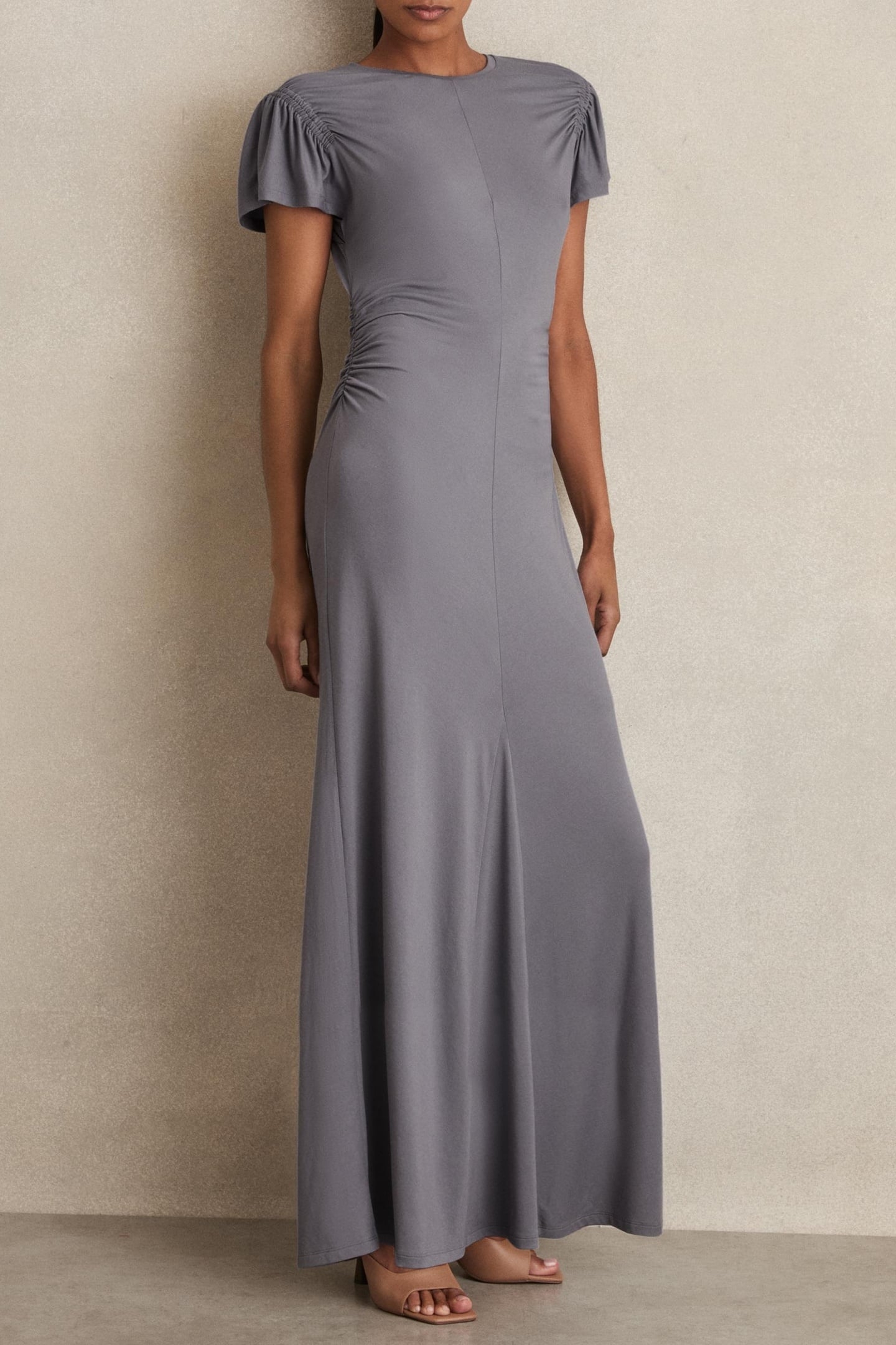 RUCHED SLEEVED JERSEY DRESS GREY 1