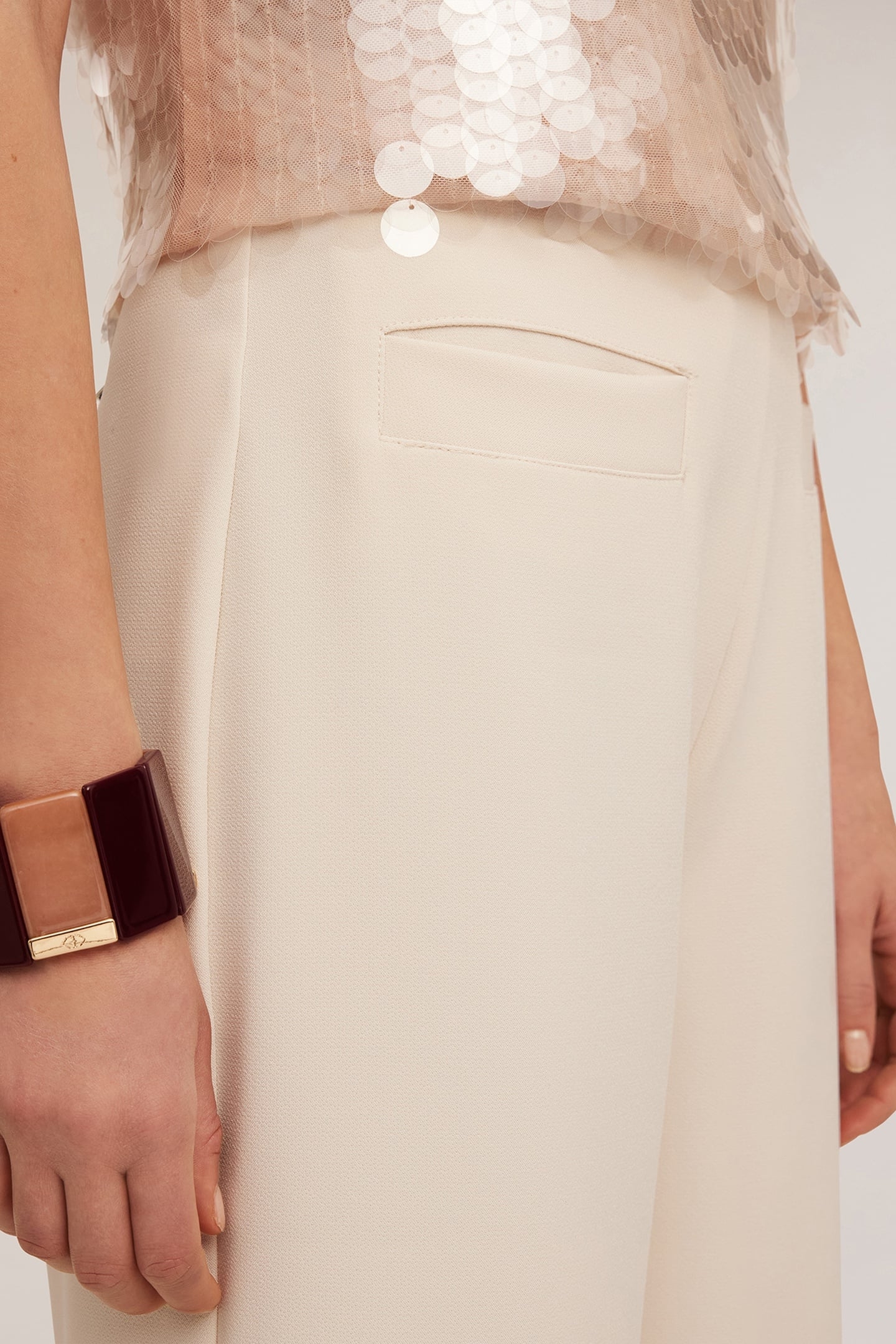 HIGH-WAISTED PALAZZO TROUSERS IN CRÊPE FABRIC WHITE 5