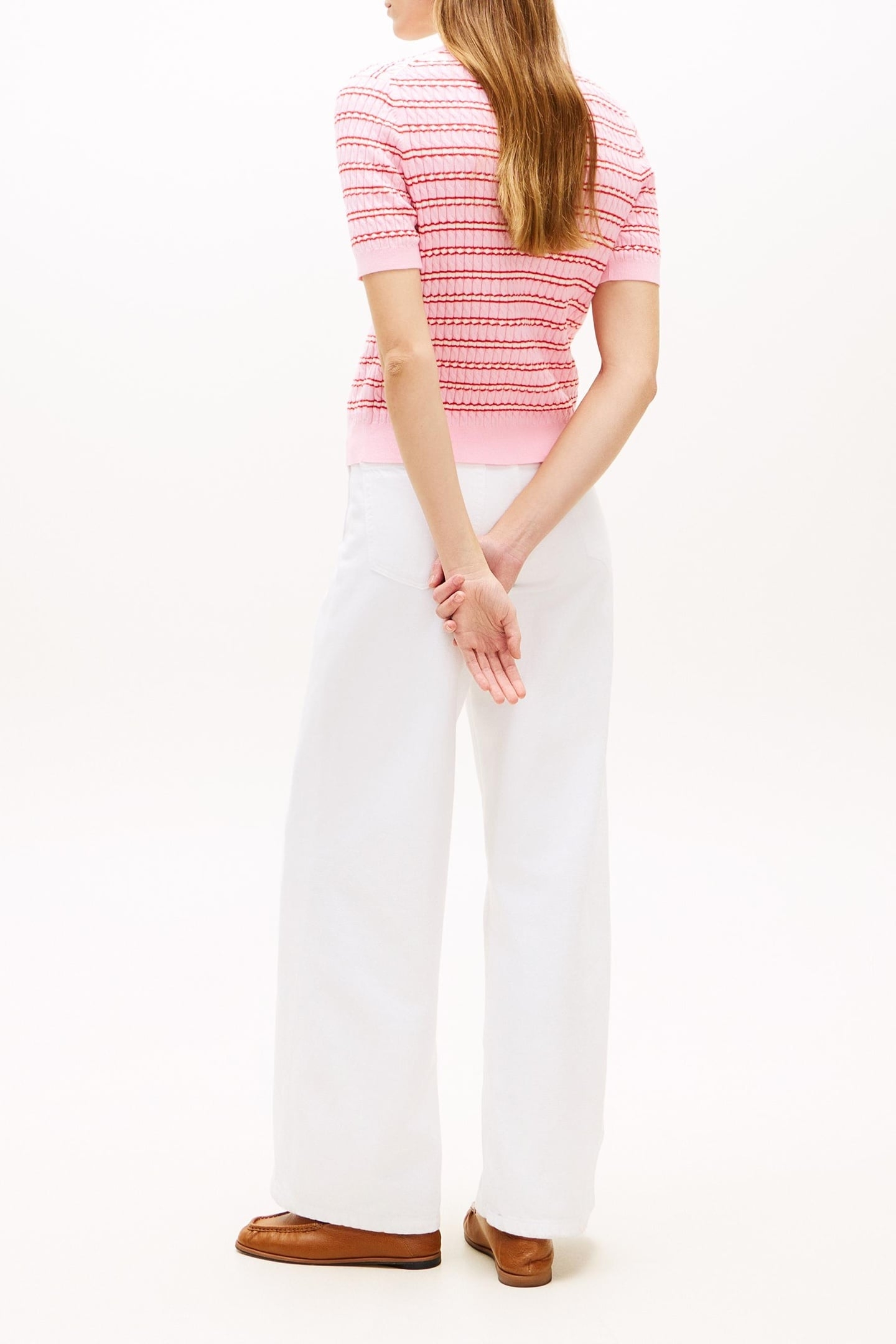 CABLE KNIT CREW NECK TOP PREPPY CLASSIC PINK 2