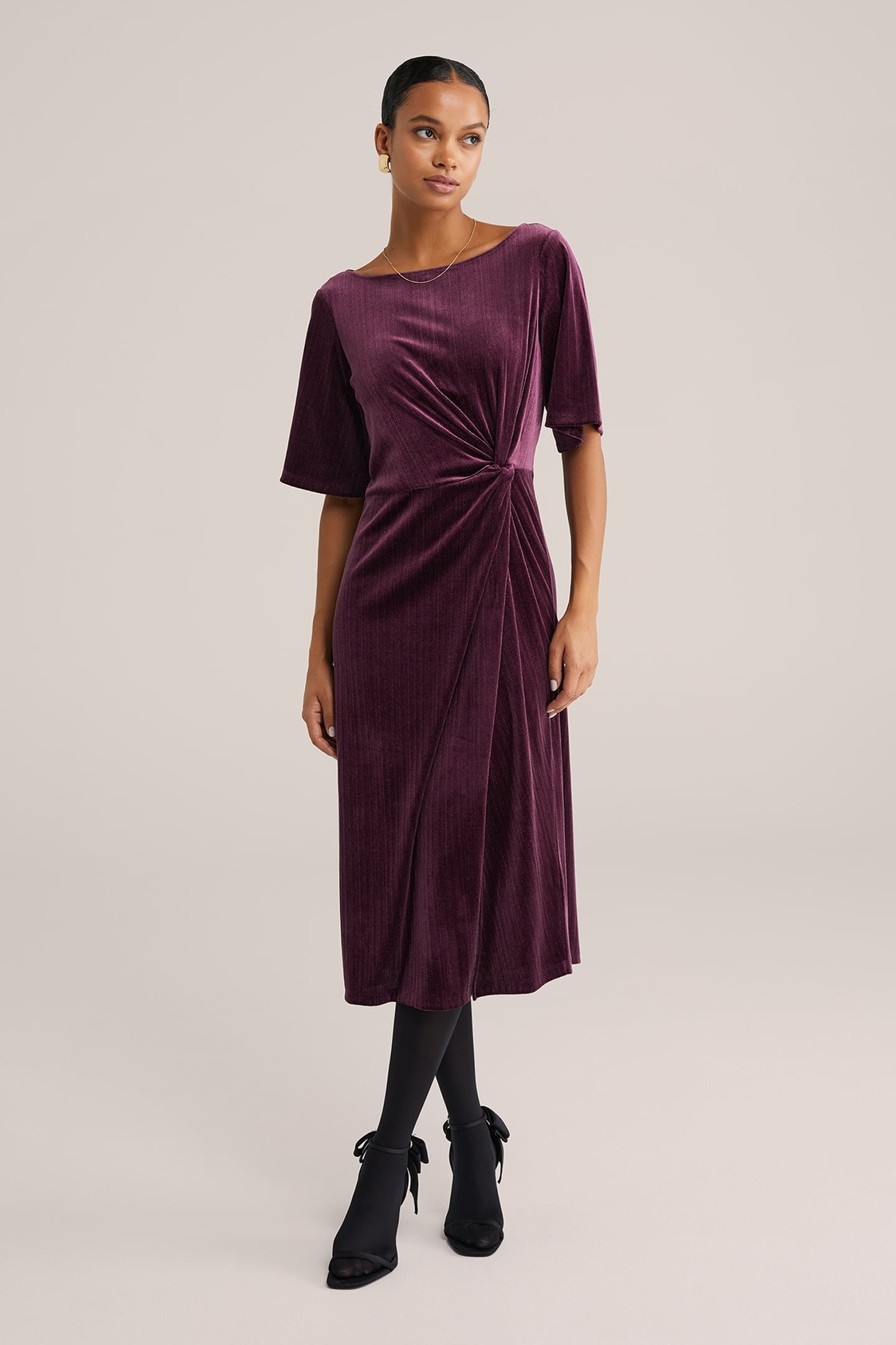 DRESS MID LENGTH AUBERGINE 2