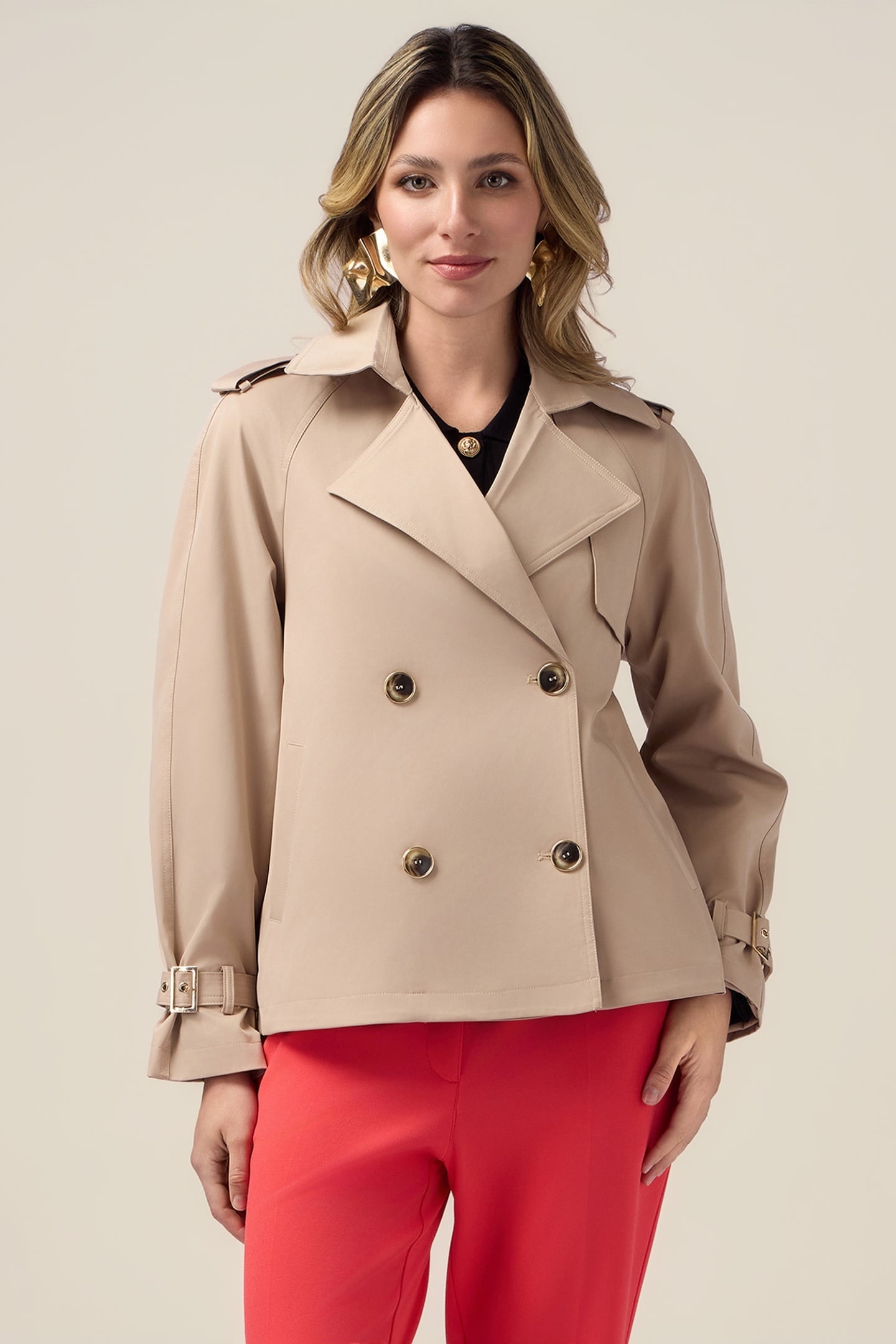 SHORT DOUBLE-BREASTED TRENCH COAT BEIGE 1
