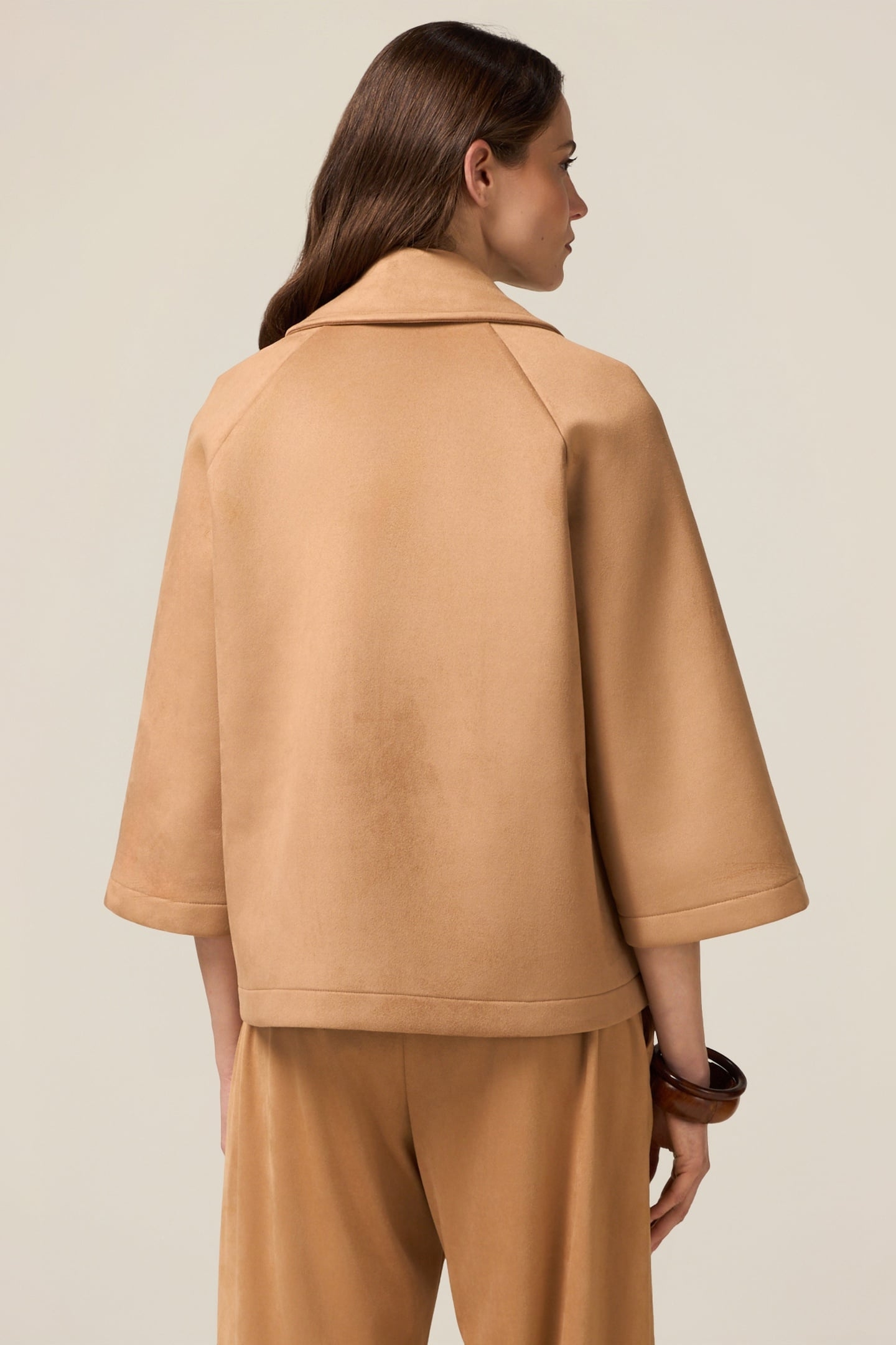 SUEDE-EFFECT CABAN COAT WITH BROOCH BEIGE 2