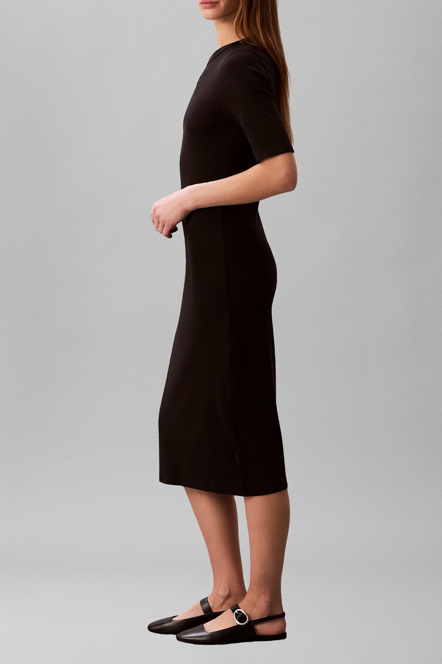 REFINED CONTOUR 1X1 RIB MIDI DRESS BLACK 4