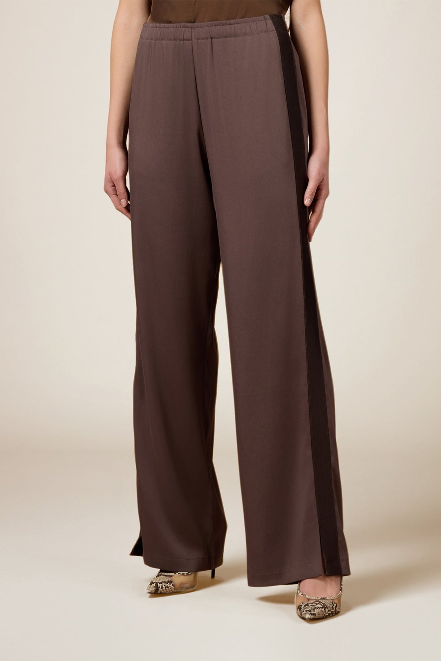 PALAZZO PANTS IN FLUID FABRIC BROWN 1
