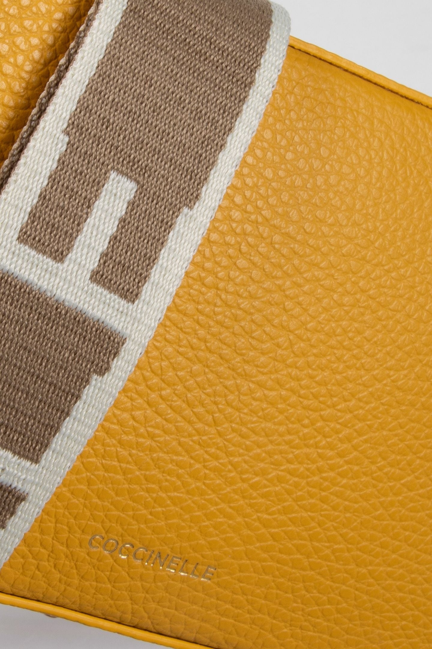 LEATHER CAMERA CROSS BODY BAG WITH LOGO STRAP IN YELLOW 5