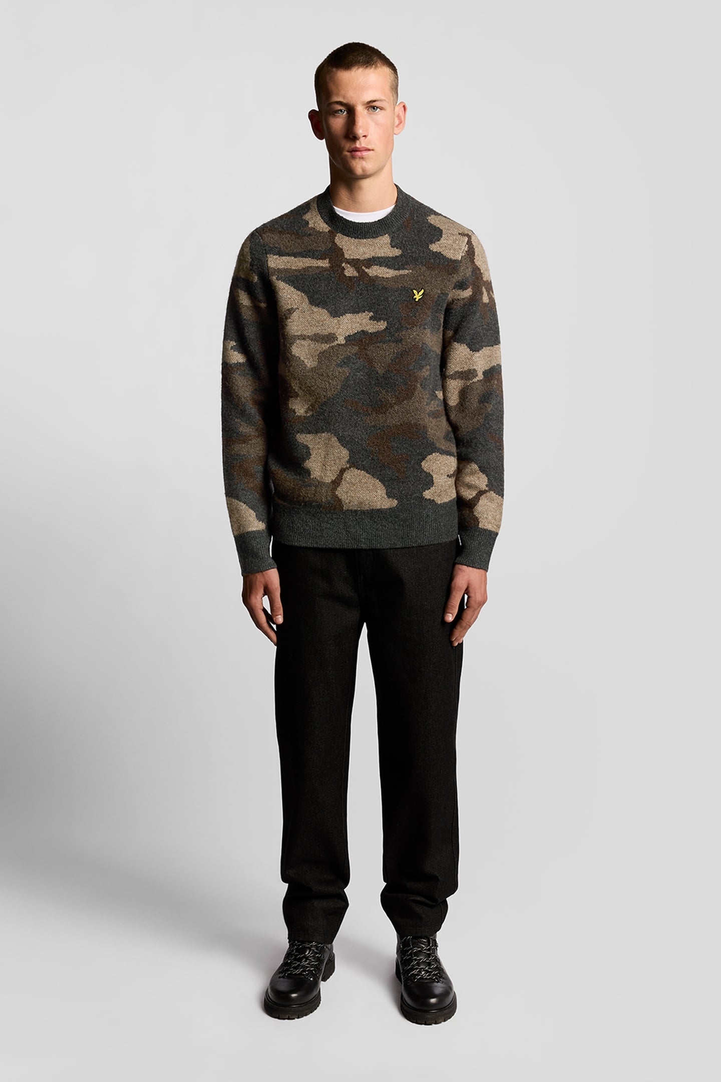BRUSHED CAMOUFLAGE CREW NECK JUMPER BLACK STEEL 1