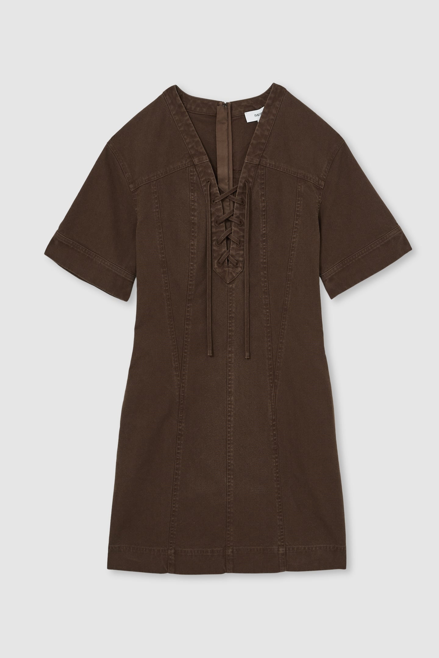 LACE UP SHIFT DRESS CHOCOLATE 3