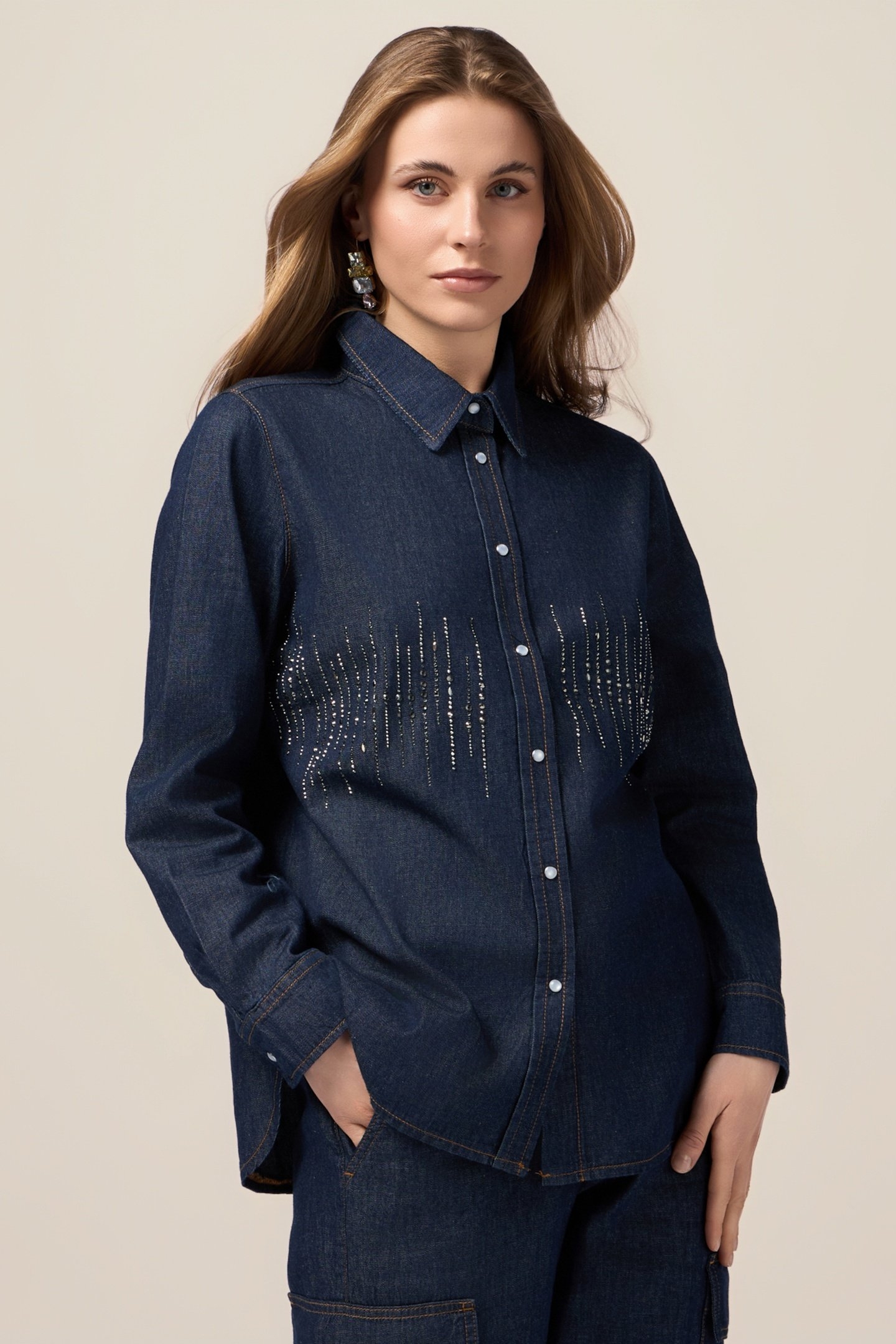 DENIM SHIRT WITH MICRO CRYSTALS BLUE 2