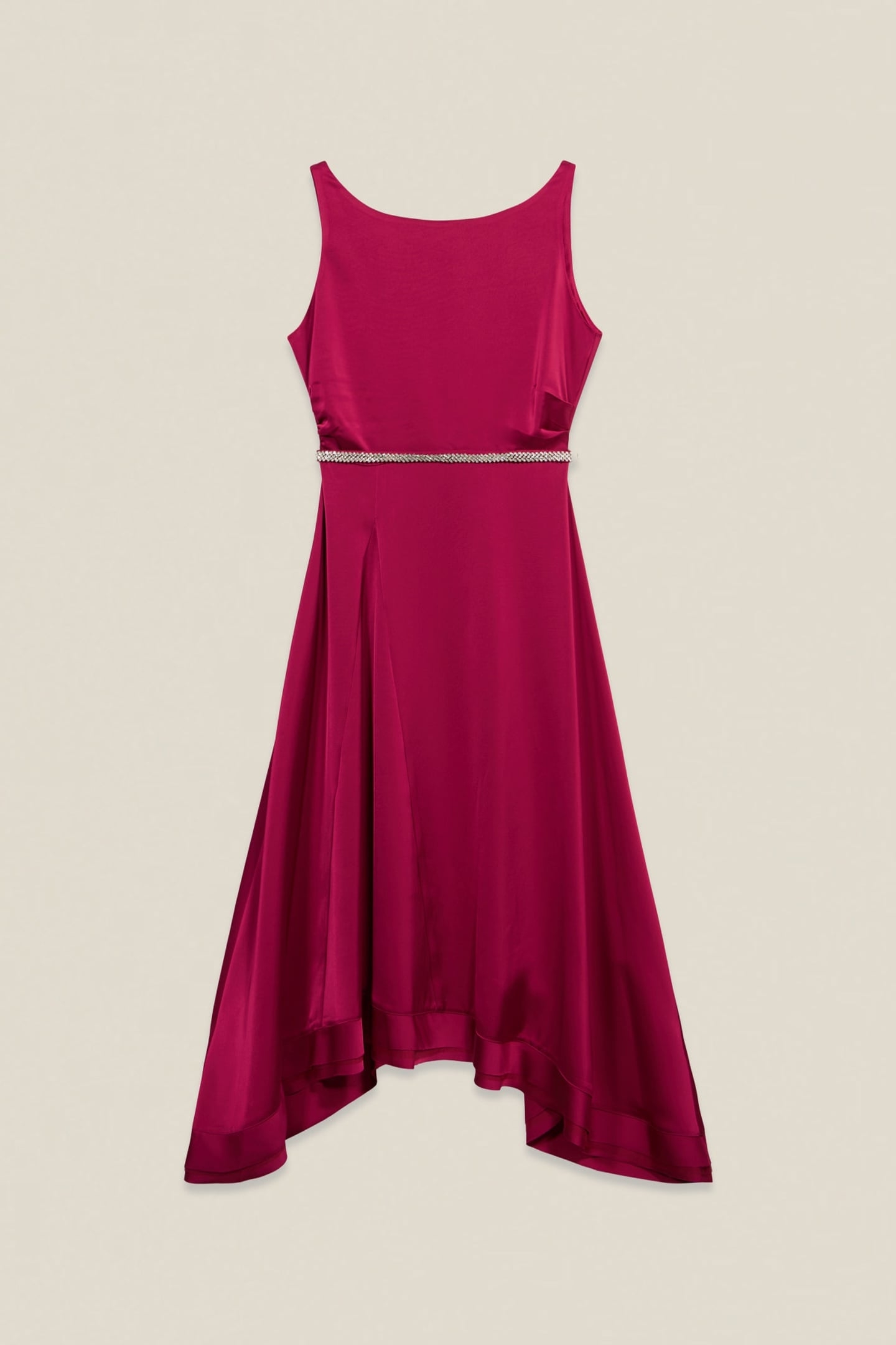 LONG SATIN DRESS WITH JEWELED BELT FUCHSIA 4