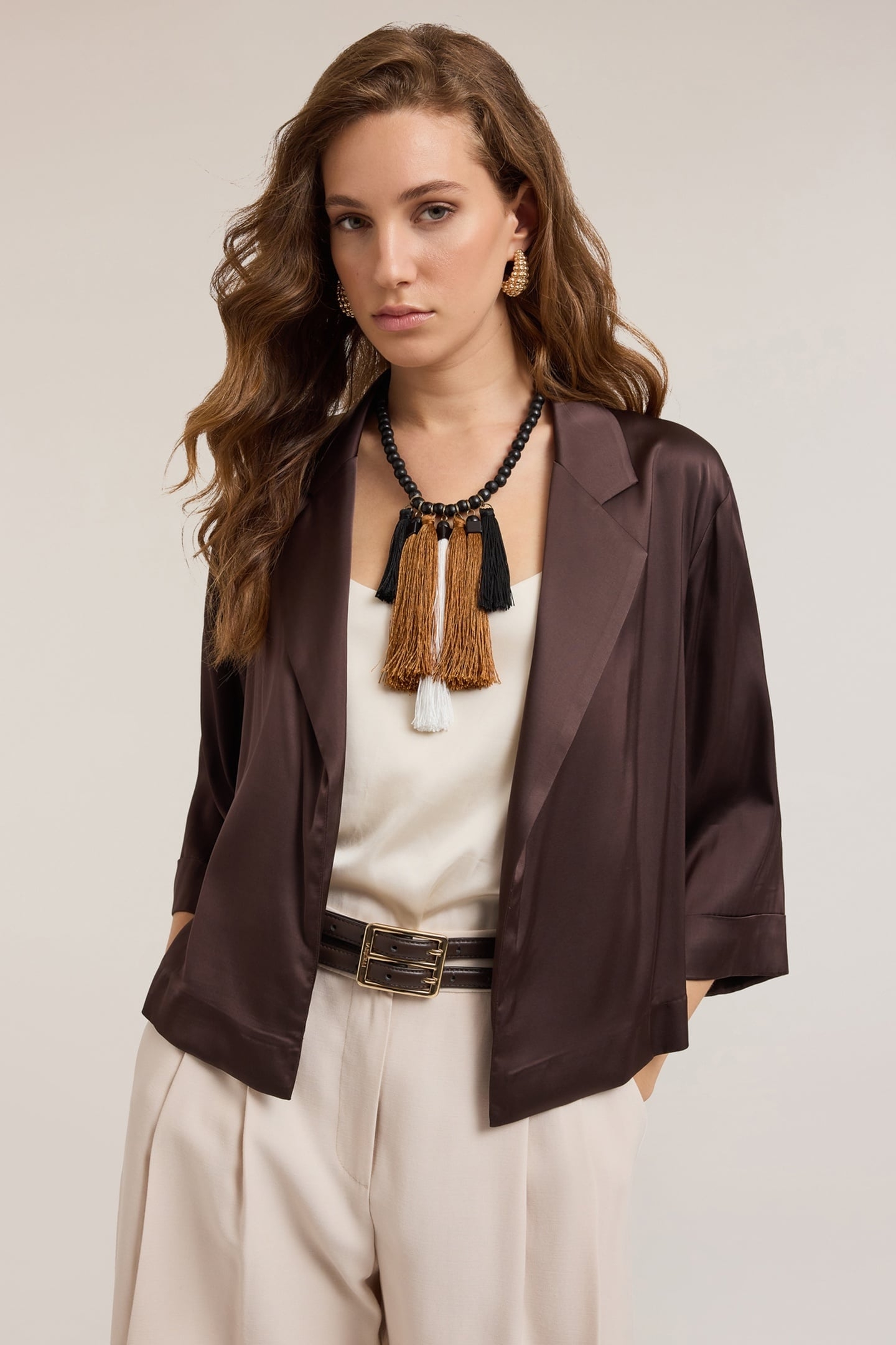 STRETCH SATIN DECONSTRUCTED JACKET BROWN 2