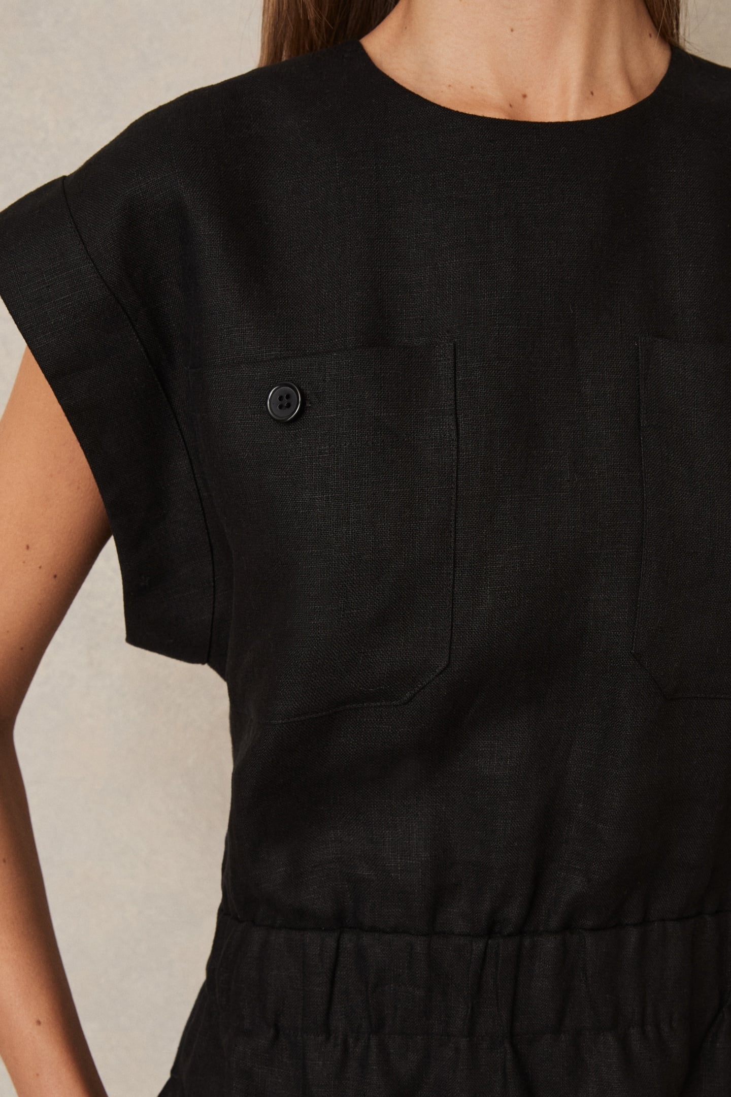 SHORT SLEEVE LINEN DRESS BLACK 5