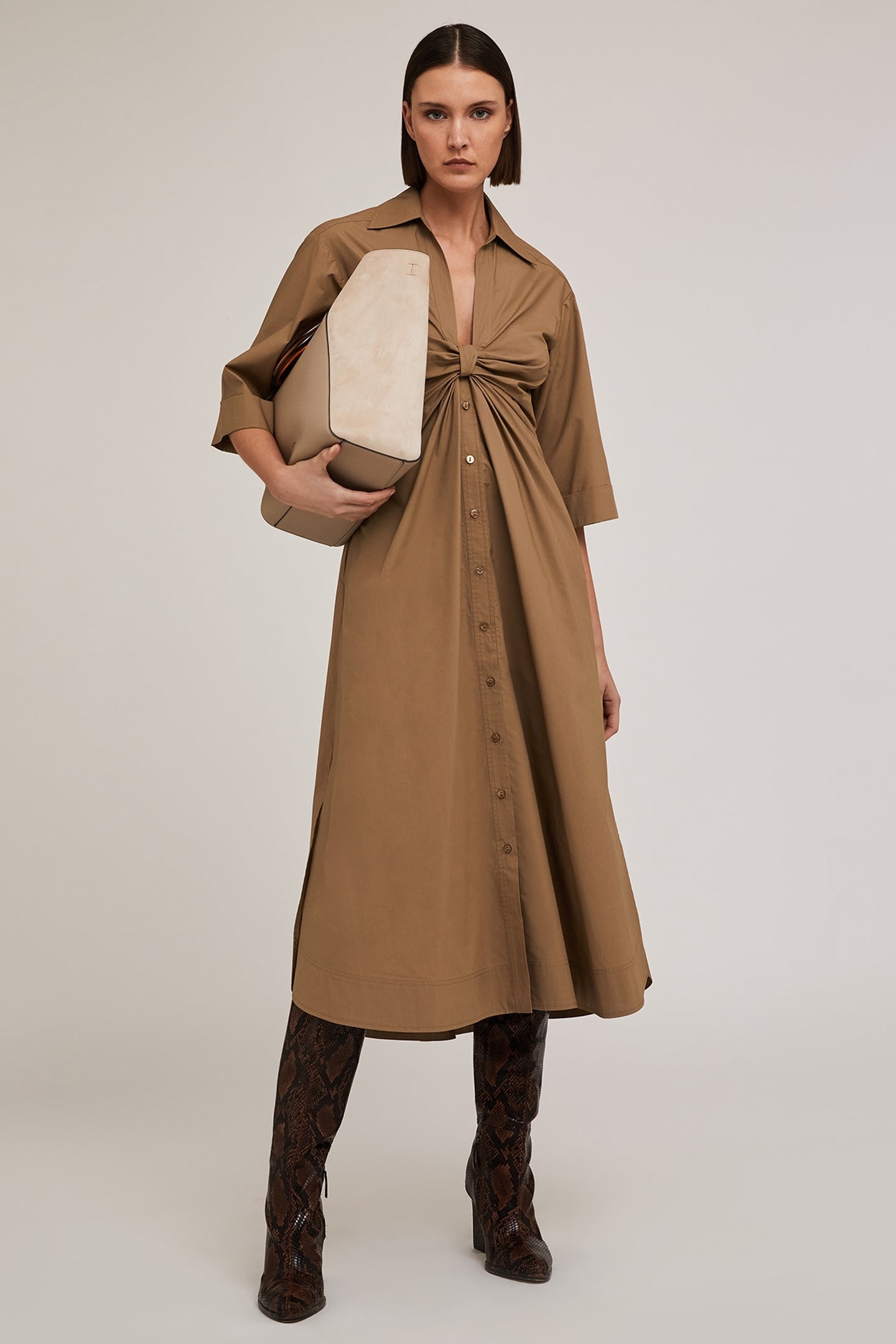 CHEMISIER DRESS WITH KNOT BROWN 1