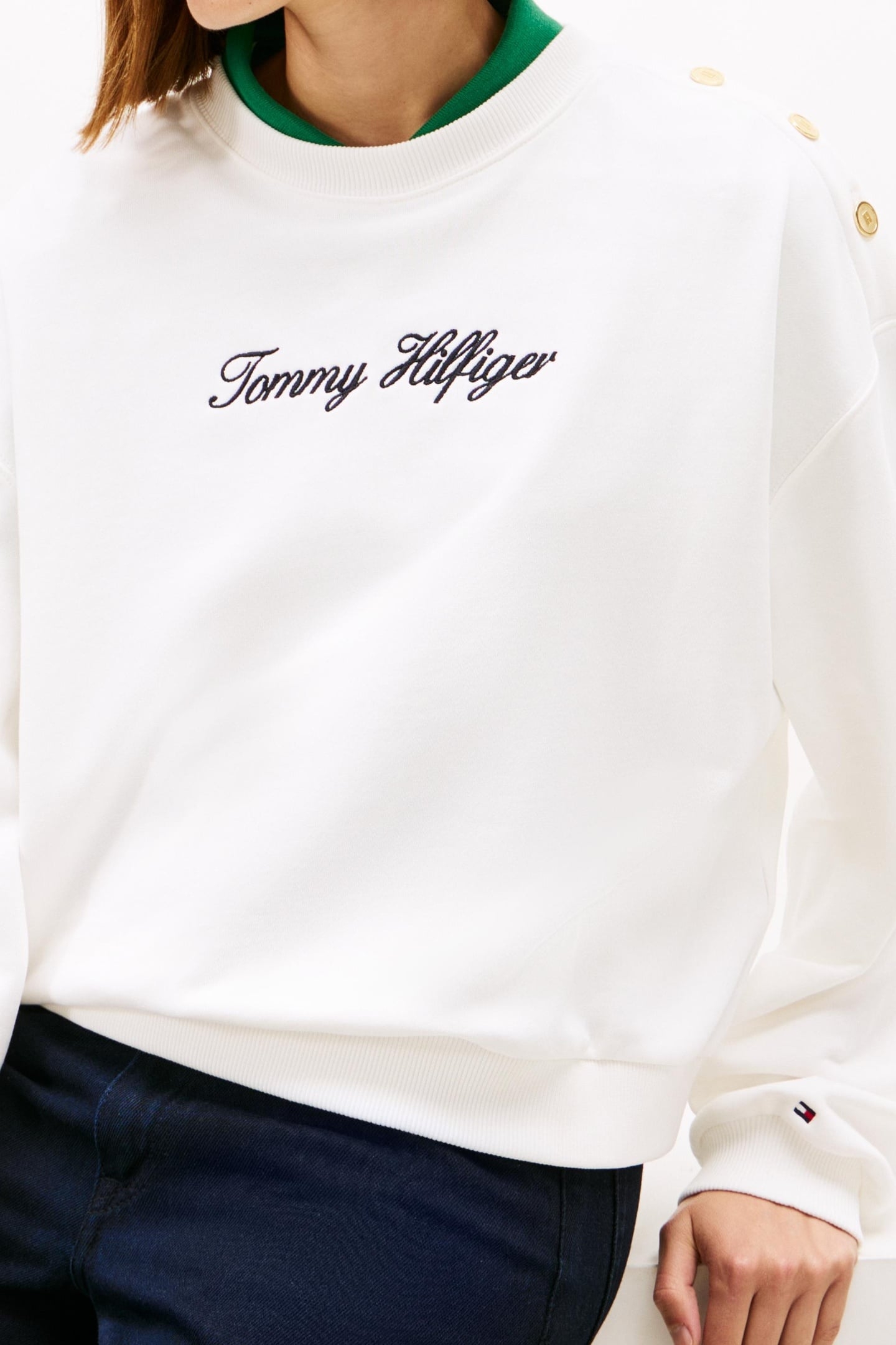 GOLD BUTTON SCRIPT TERRY PULLOVER SWEATSHIRT ECRU 4