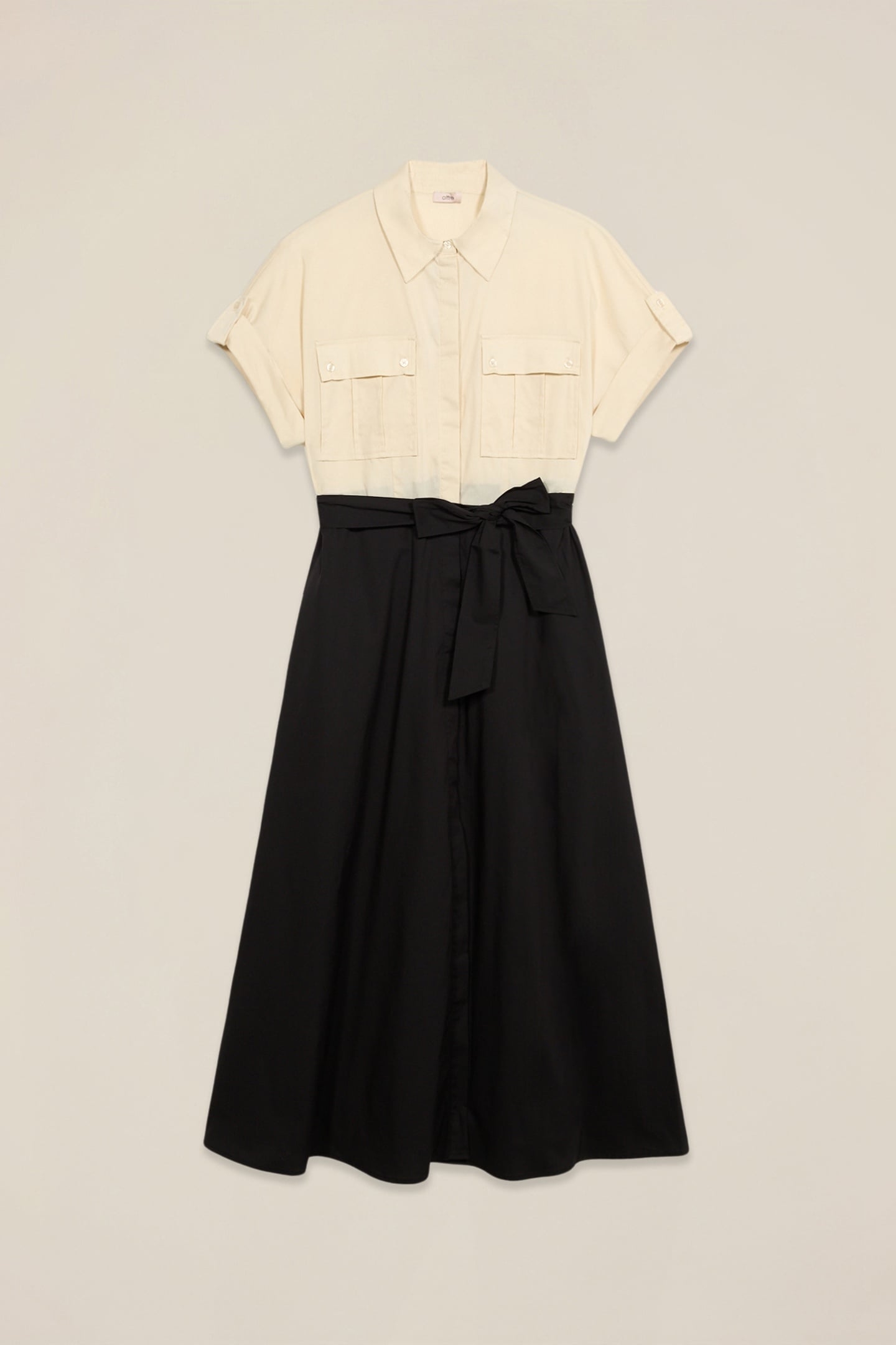 TWO-TONE SHIRT DRESS WITH SASH BLACK 4