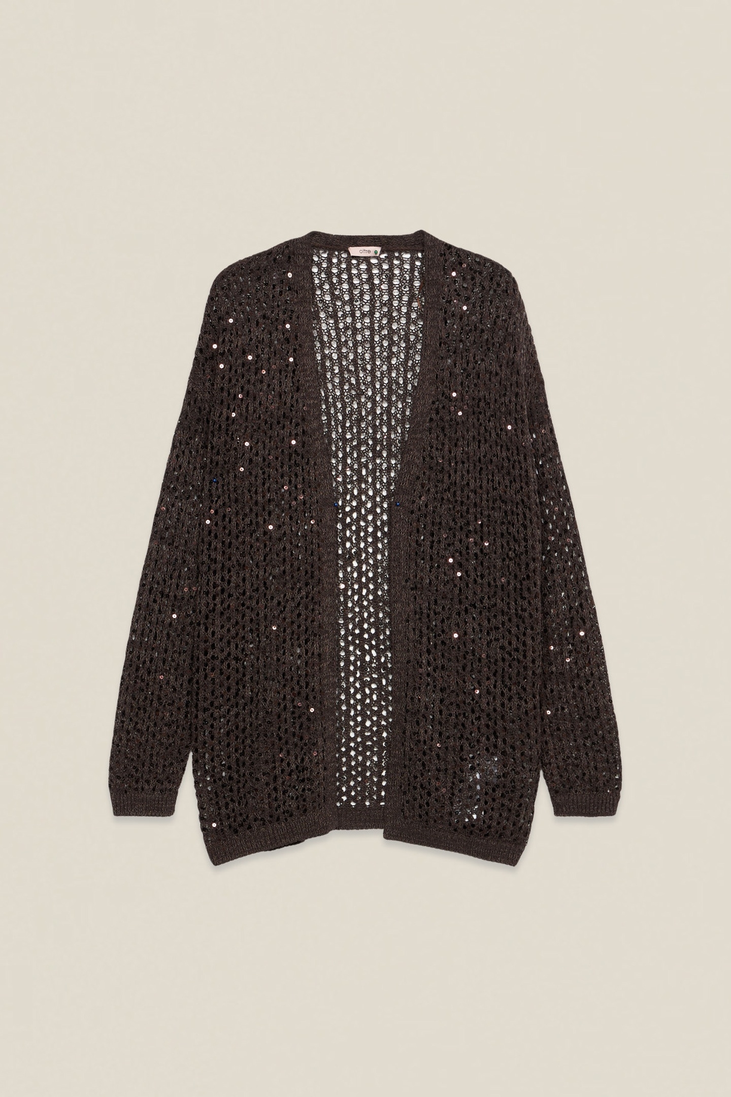 OPENWORK CARDIGAN WITH SEQUINS BROWN 3