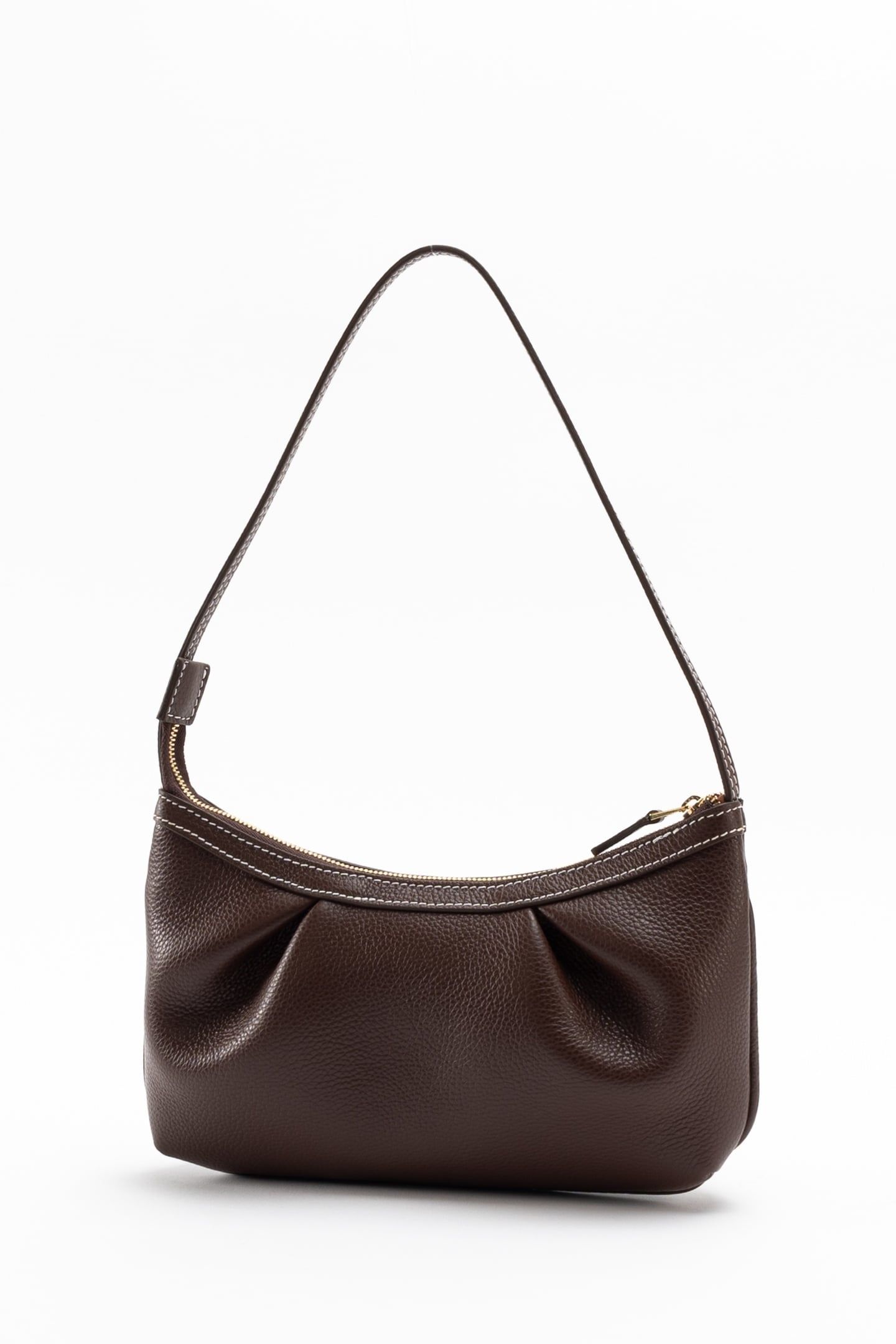 DIMPLE POCHETTE PEBBLED LEATHER DARK BROWN/WHITE STICHES 2