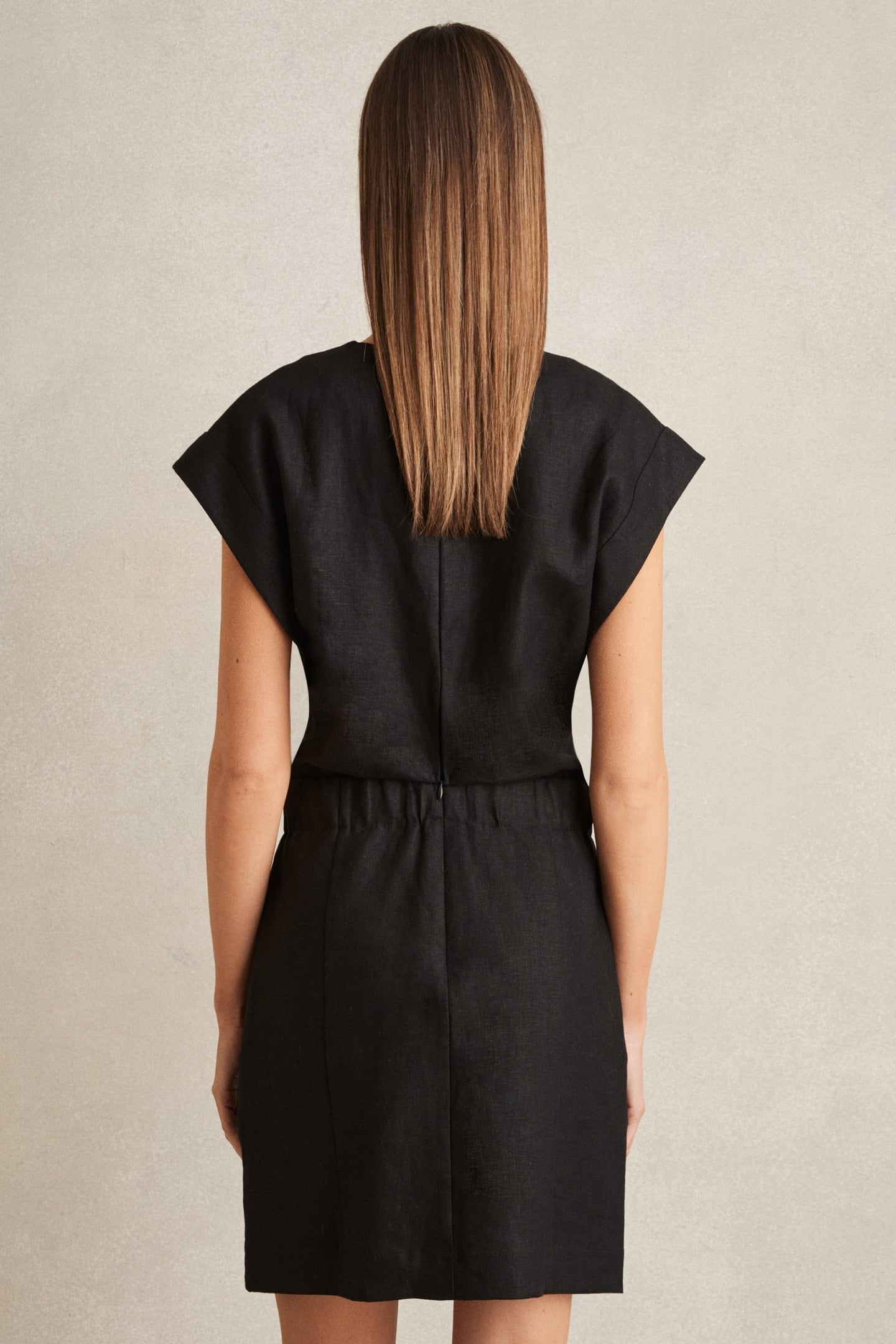 SHORT SLEEVE LINEN DRESS BLACK 3