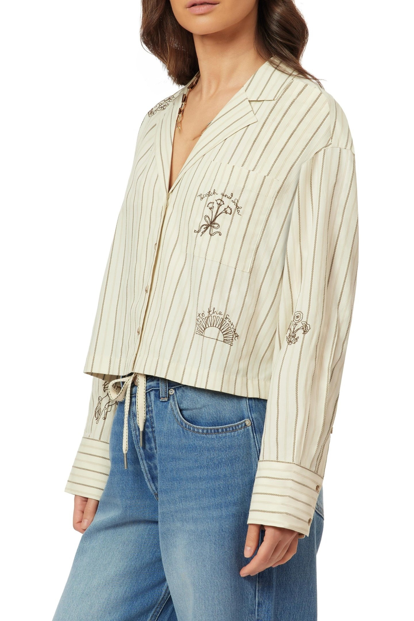EMBROIDERED NOTCH LAPEL SHIRT HOT FUDGE STRIPE 2