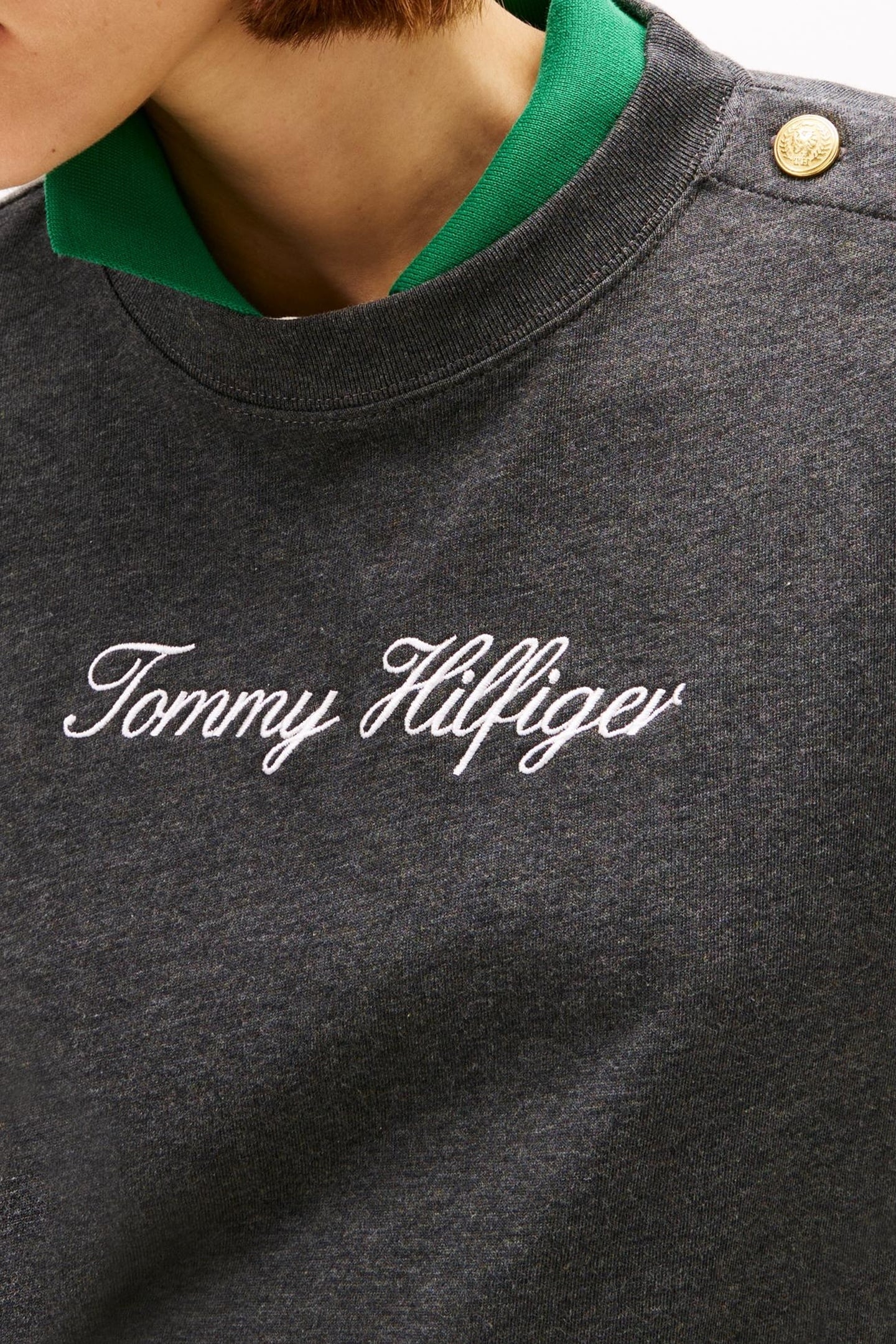 GOLD-TONE BUTTON LOGO EMBROIDERY RELAXED T-SHIRT GREY 5